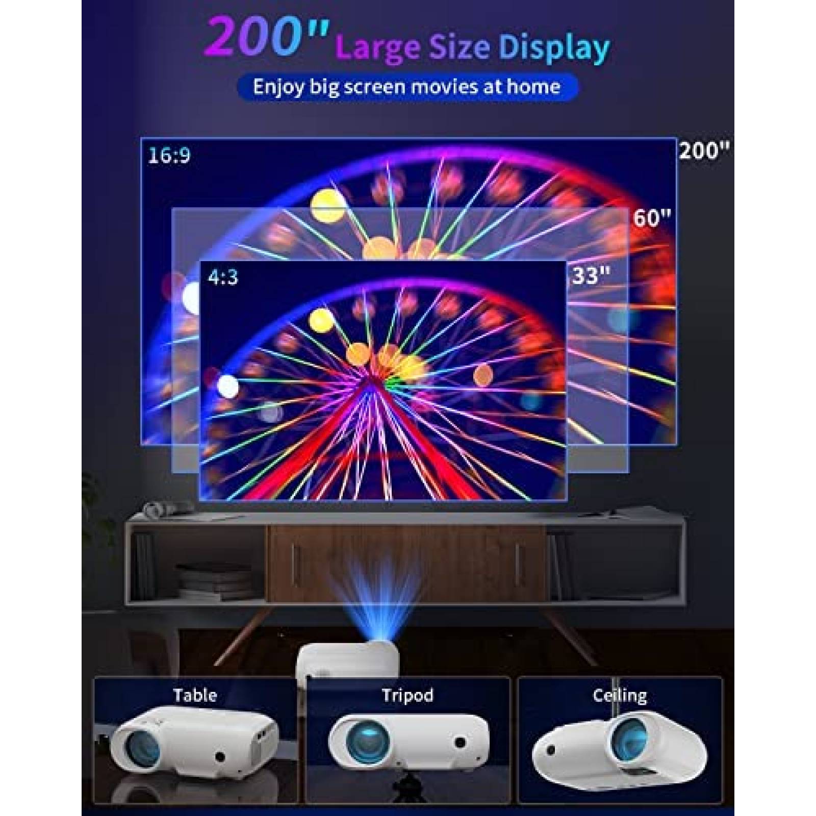 Proyector YOTON Portable 1080P Con Cable HDMI -Blanco