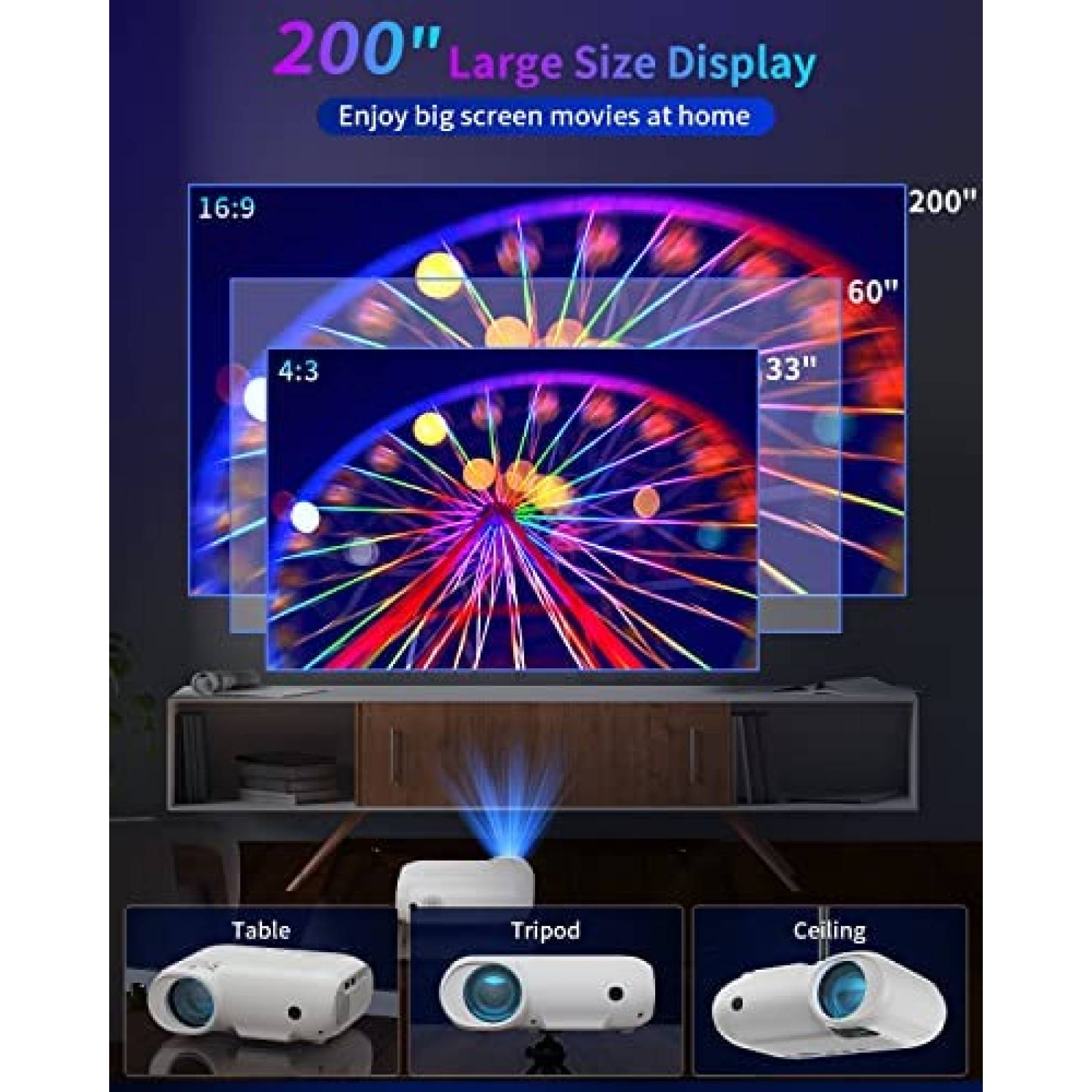 Mini proyector con WiFi Bluetooth, proyector portátil Full HD 1080P,  proyector de video YOTON para cine en casa, compatible con PC/tablet/Fire
