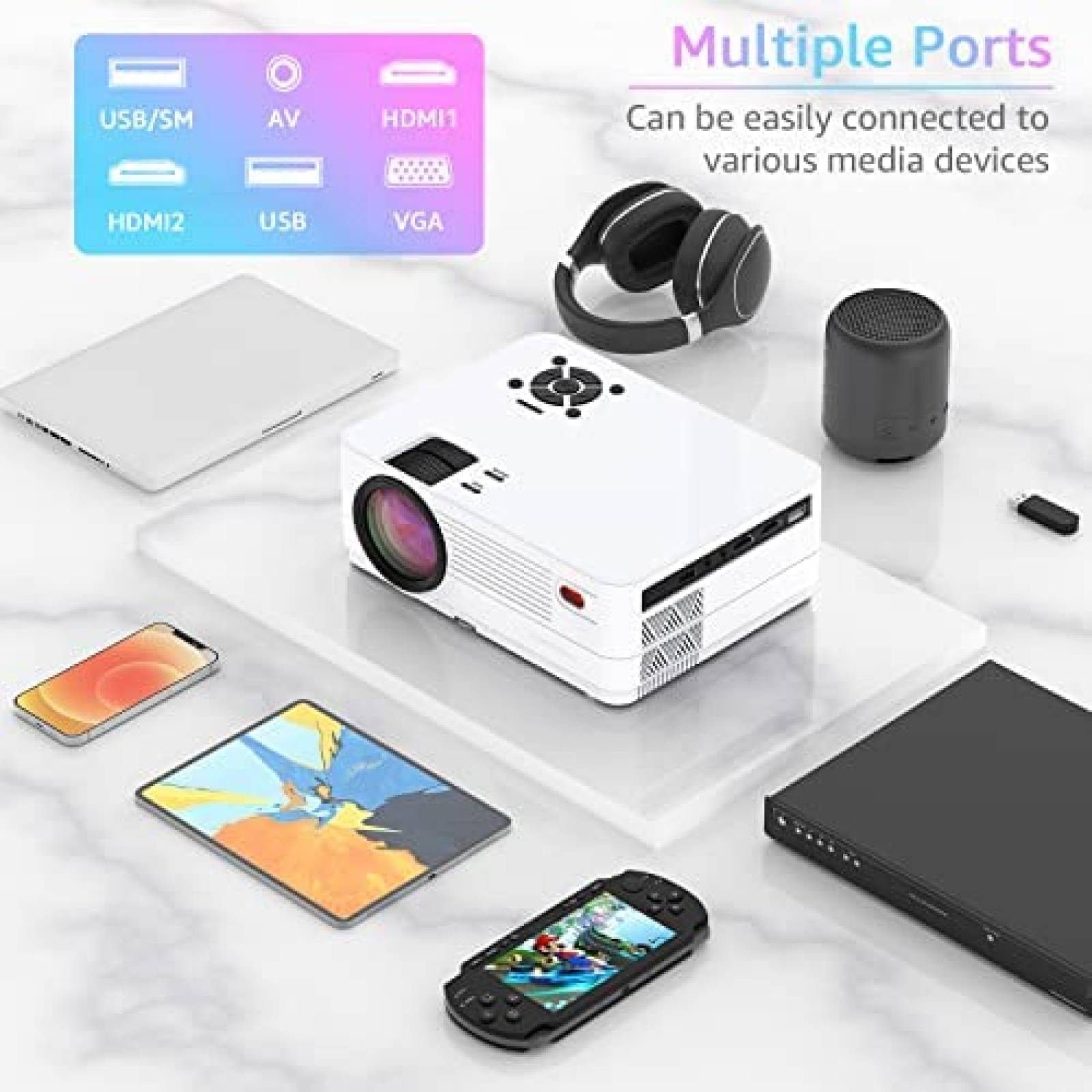 Proyector Roconia 9000 Lumenes 1080p 5G WiFi FHD -Blanco