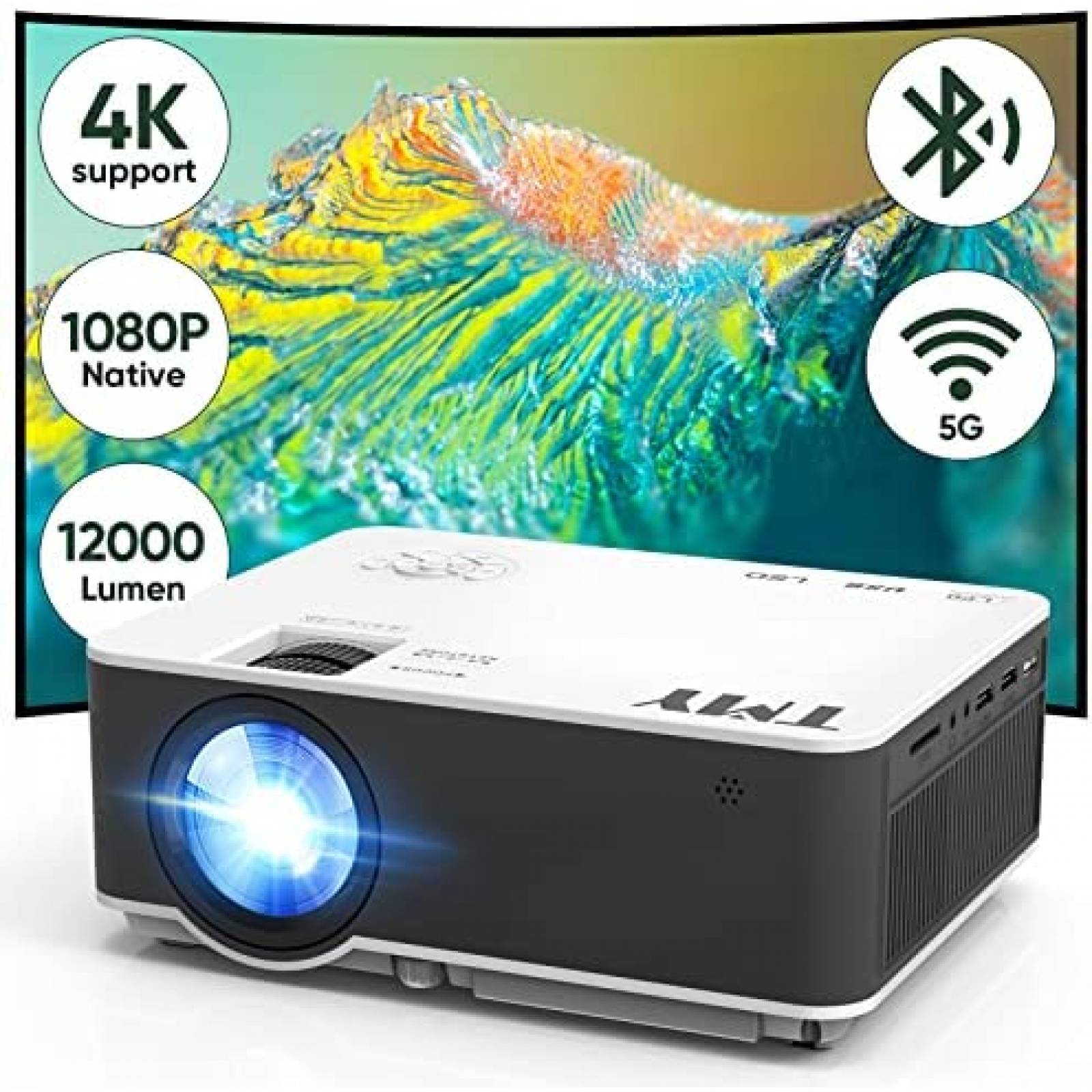 Proyector TMY 320 ANSI 12000 Lumenes 4K 1080p WiFi -Negro