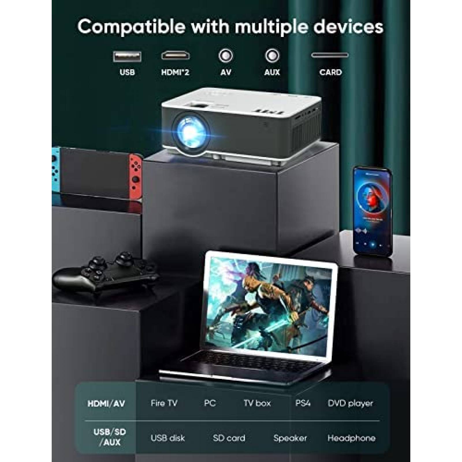 Proyector TMY 320 ANSI 12000 Lumenes 4K 1080p WiFi -Negro