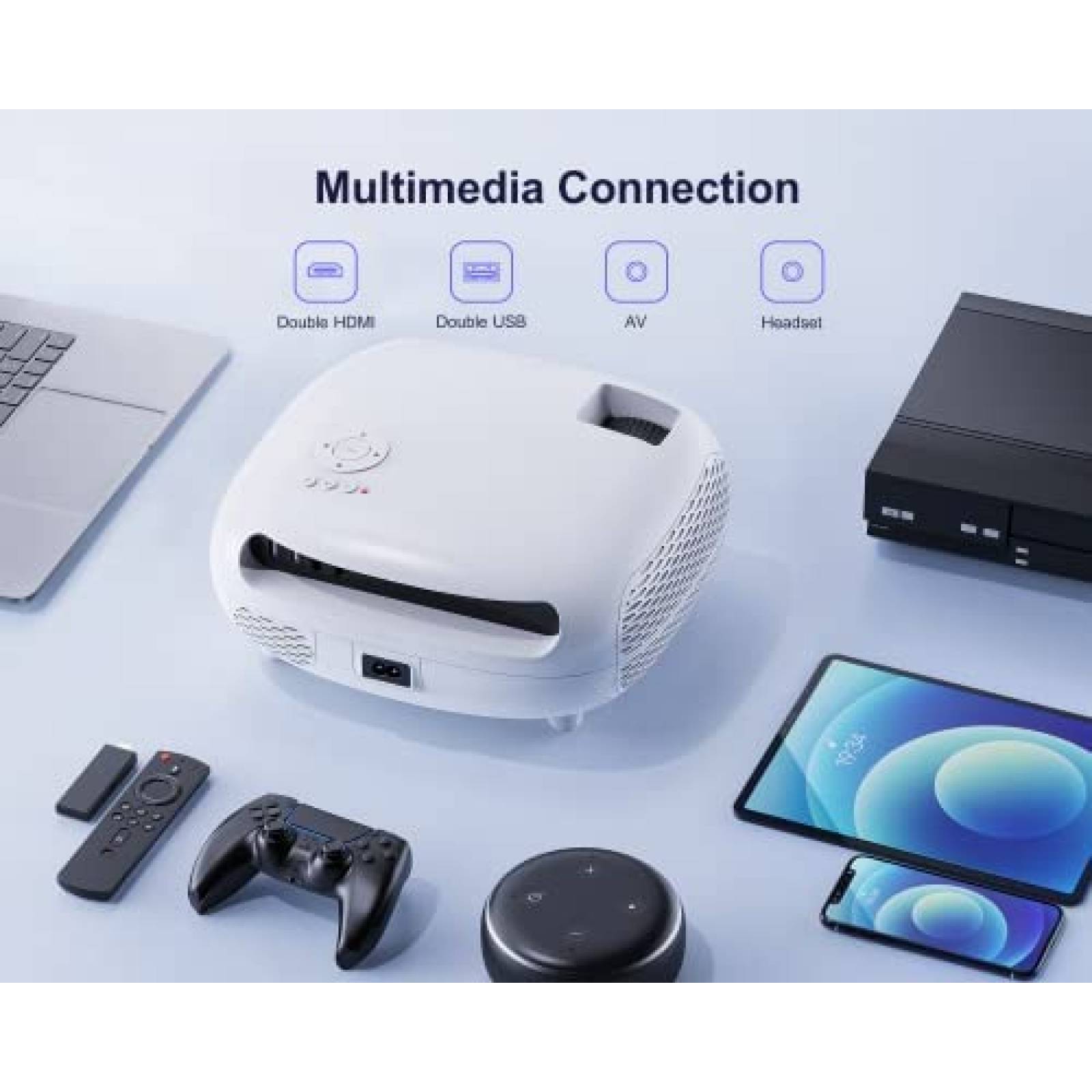 Proyector WiMiUS 4K WiFi Bluetooth 5.2 1080p 500'' -Blanco