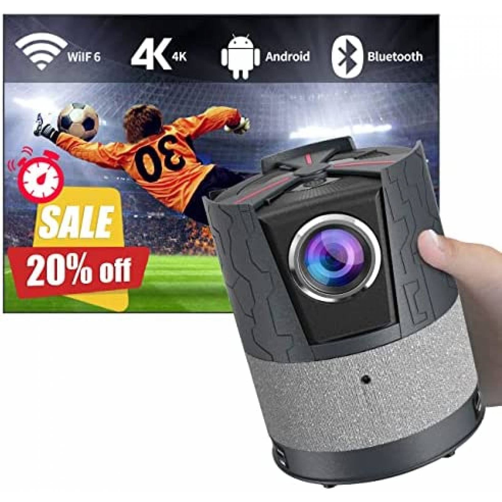 Proyector ZCGIOBN 6000 Lumenes 1080p 4K WiFi -Negro