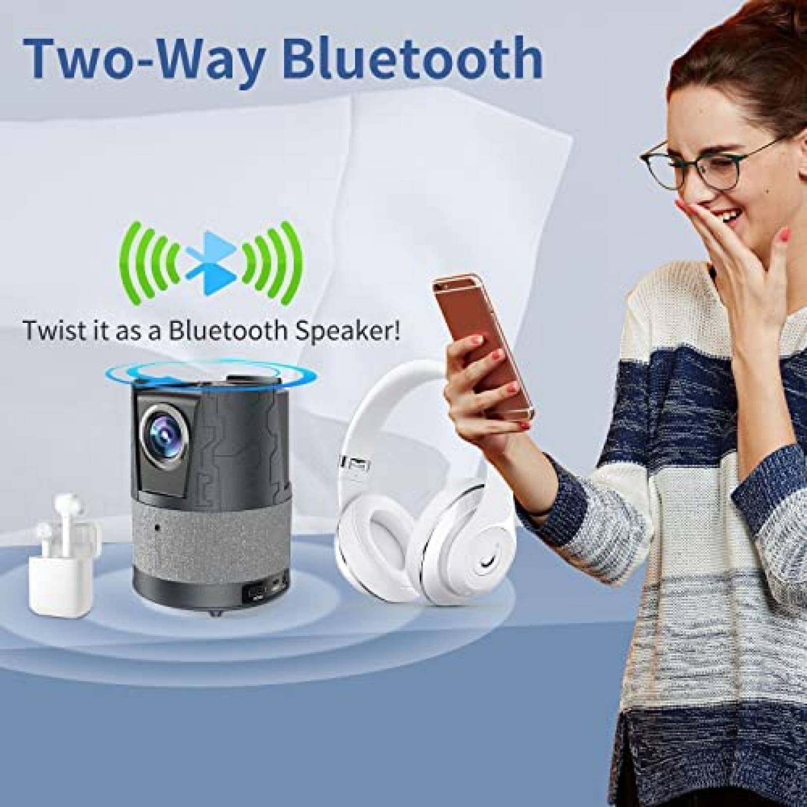 Proyector ZCGIOBN 6000 Lumenes 1080p 4K WiFi -Negro