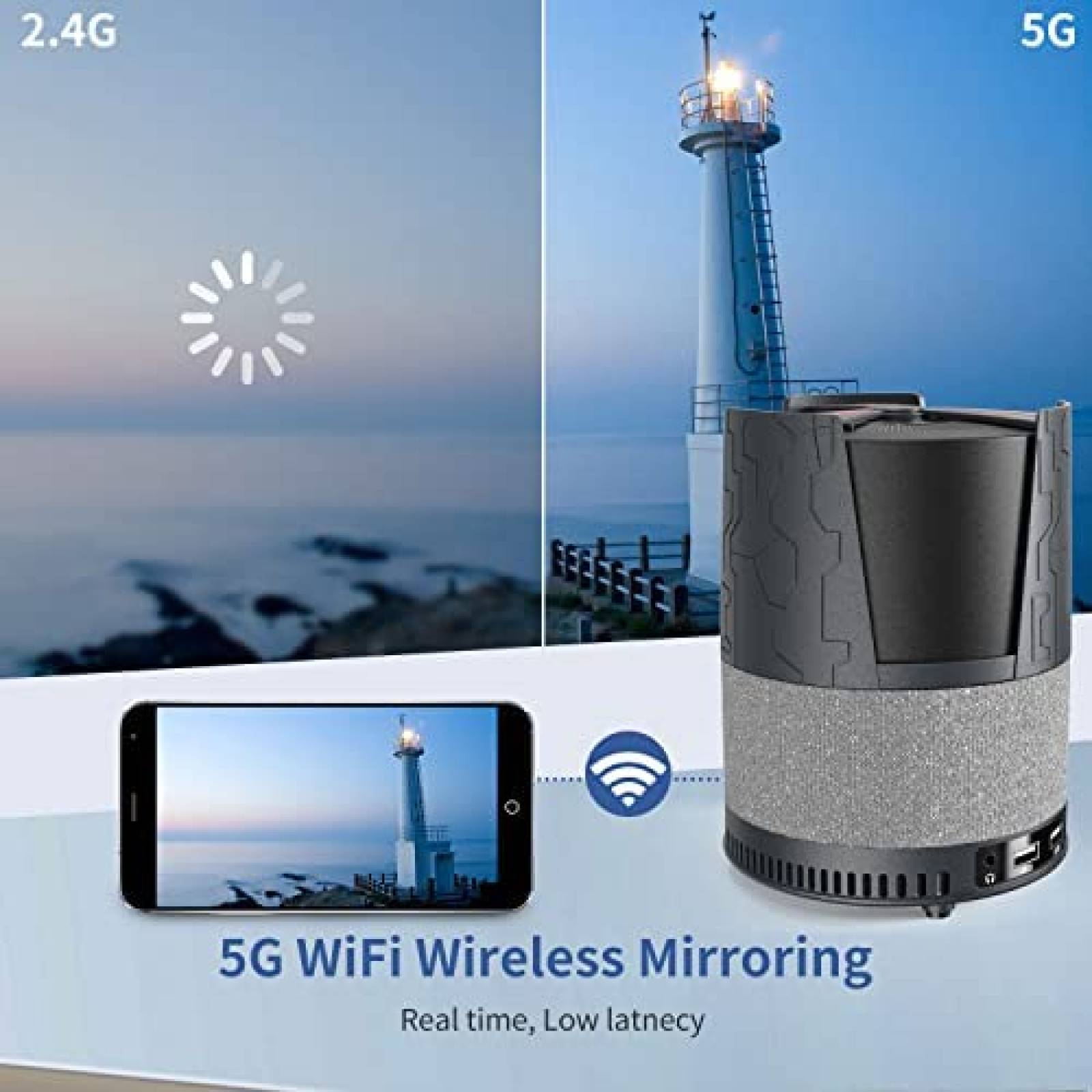 Proyector ZCGIOBN 6000 Lumenes 1080p 4K WiFi -Negro