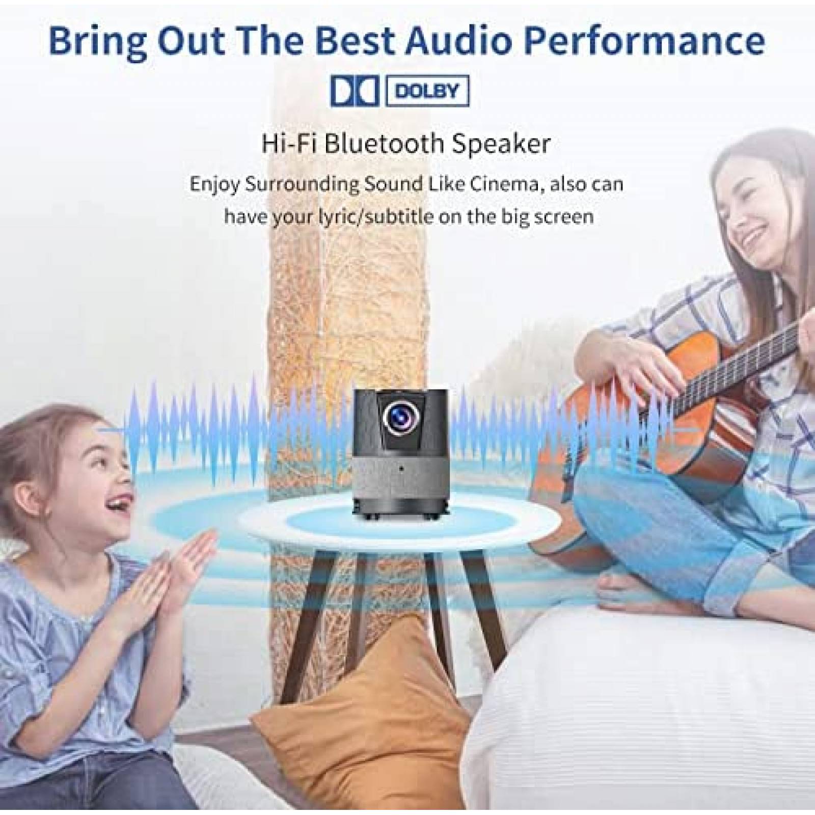 Proyector ZCGIOBN 6000 Lumenes 1080p 4K WiFi -Negro