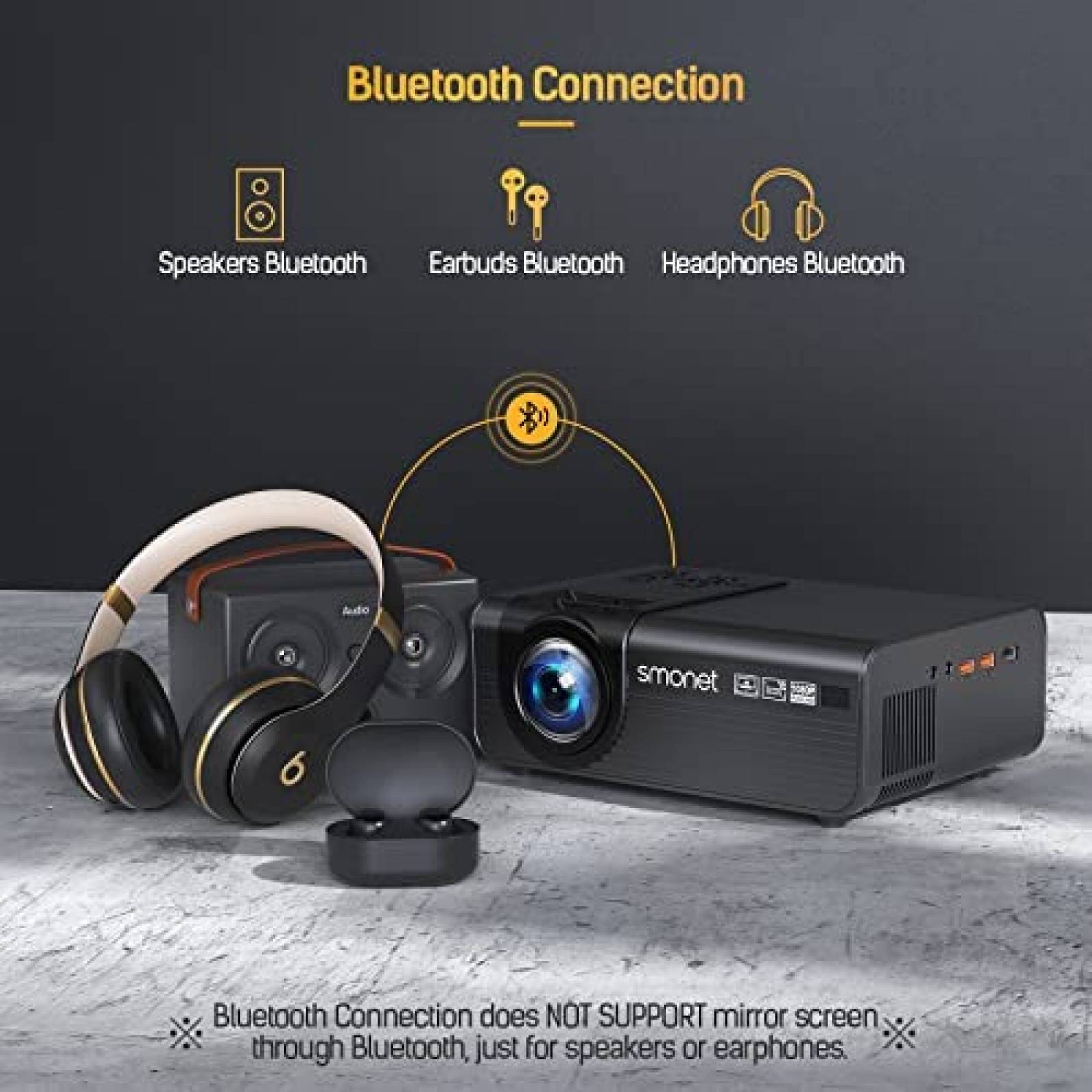 Proyector SMONET 9500 Lumenes 1080p 4K WiFi Bluetooth -Negro