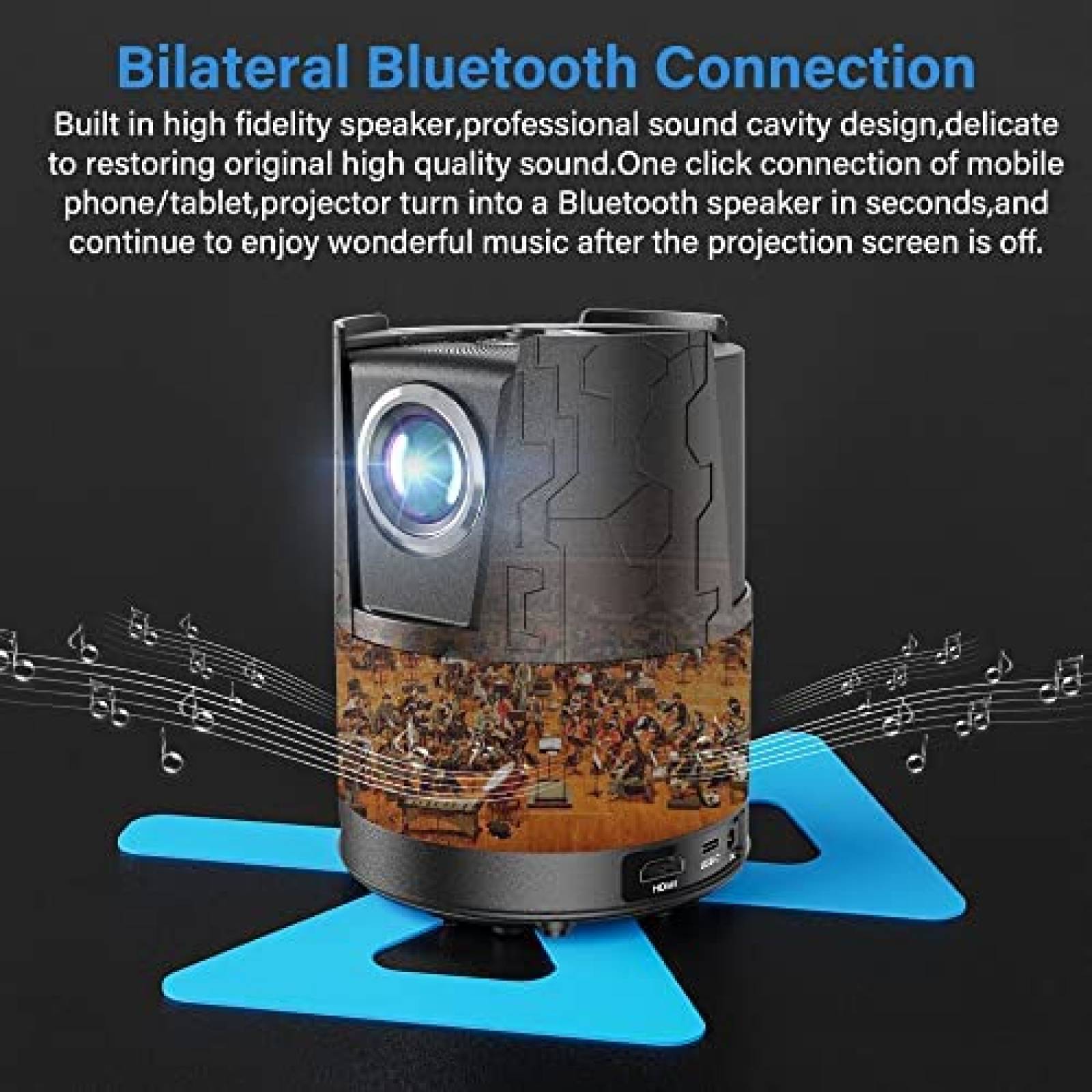 Proyector CAIWEI 6000 Lumenes 4K 1080p WiFi Bluetooth -Negro