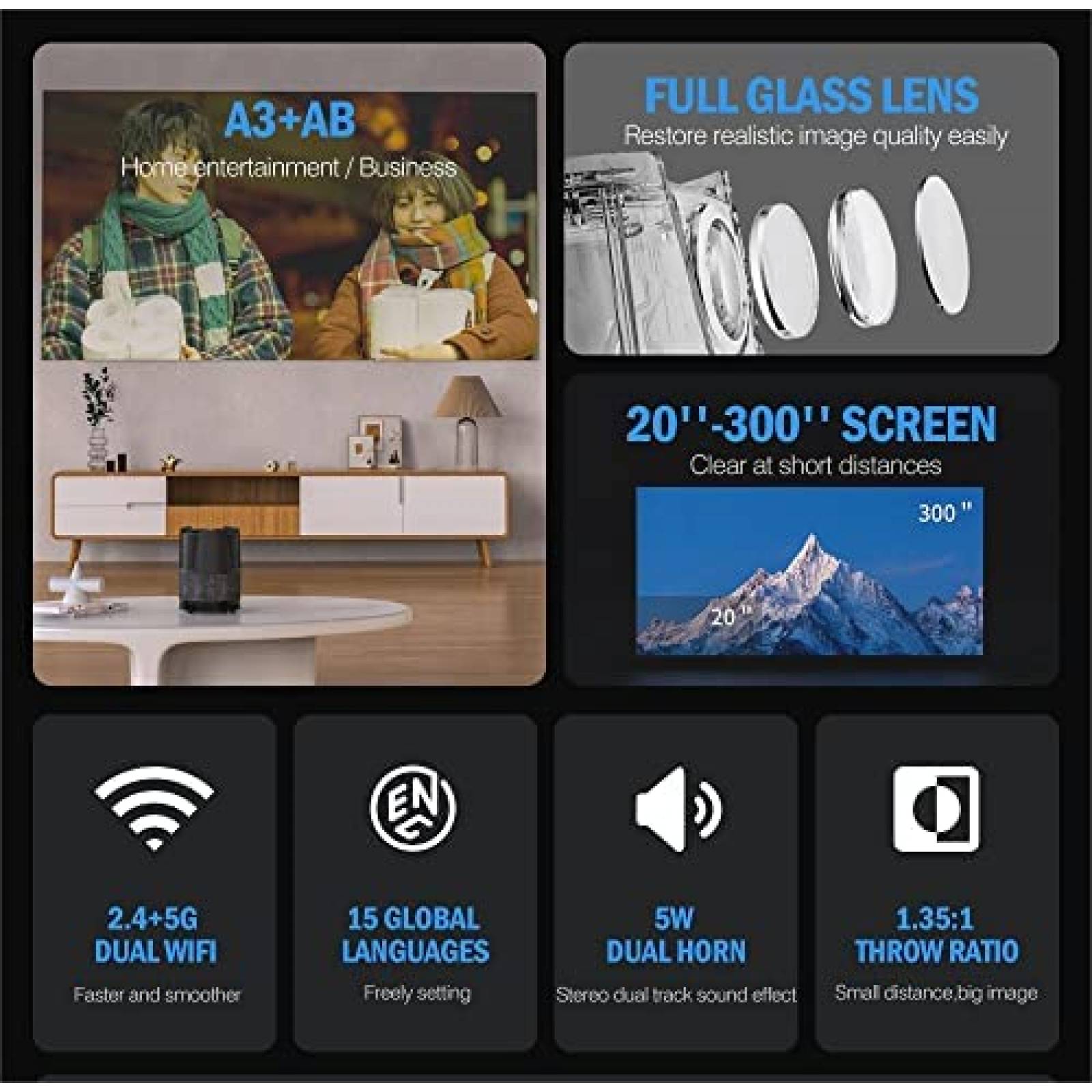 Mini Proyector EUG 4K WiFi FHD 1080p Inalambrico -Negro