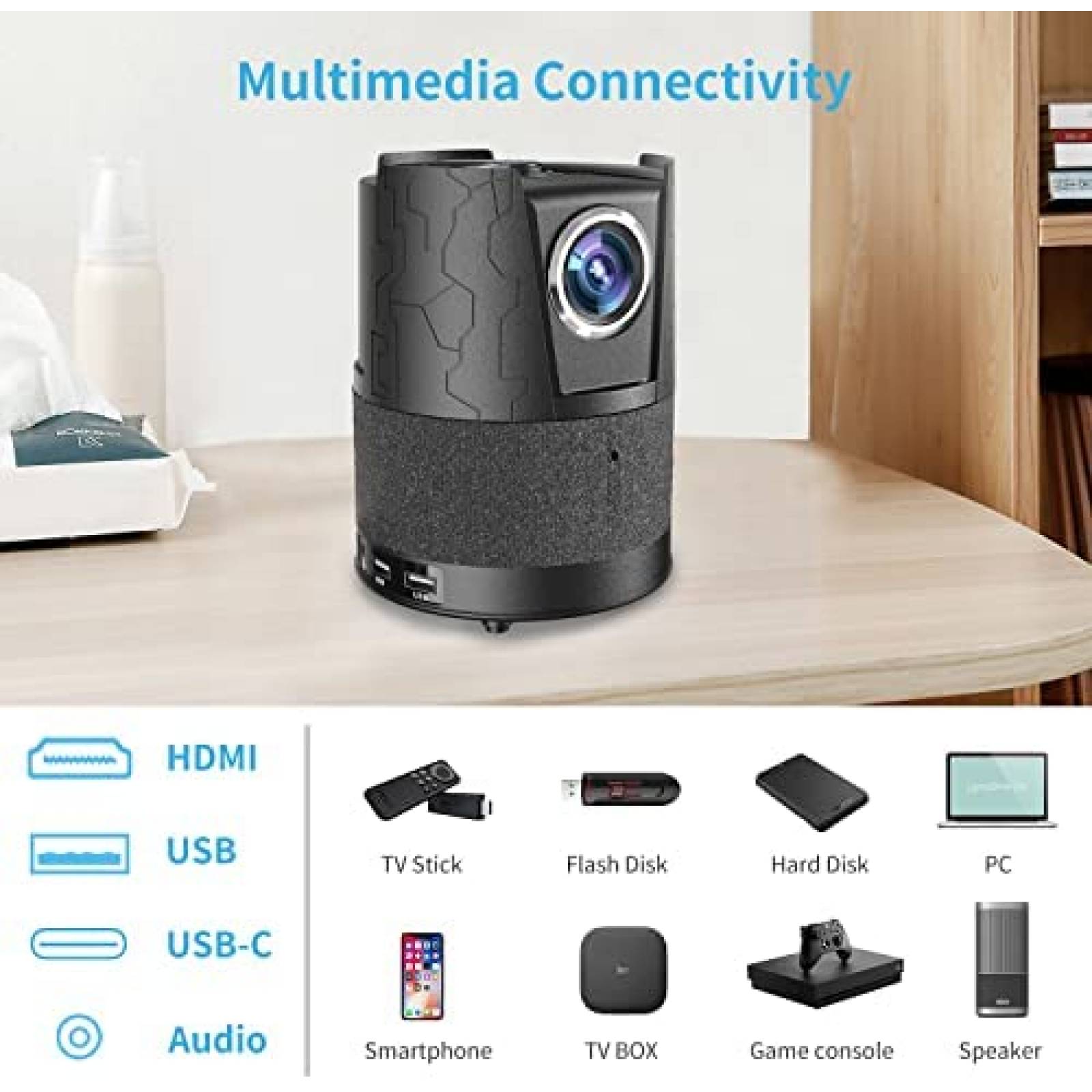 Mini Proyector EUG 4K WiFi FHD 1080p Inalambrico -Negro