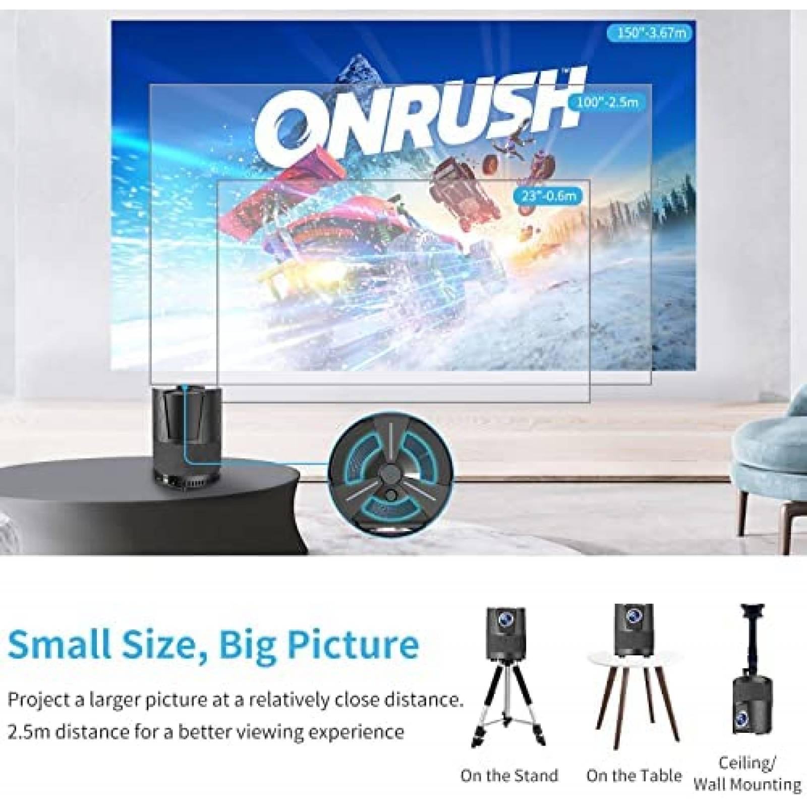 Mini Proyector EUG 4K WiFi FHD 1080p Inalambrico -Negro