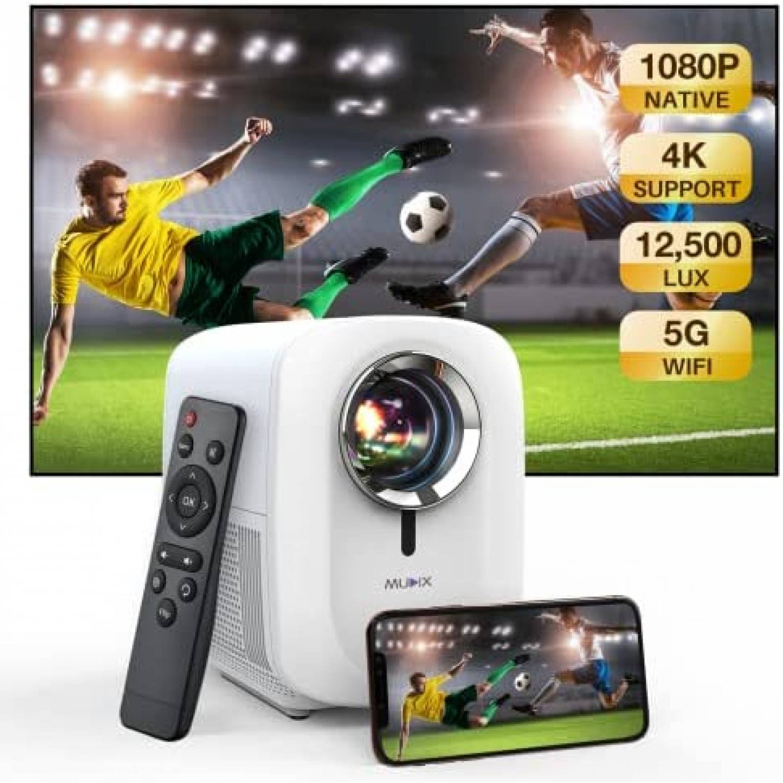 Proyector De Video MUDIX Portable 1080P 12500 Lumens -Blanco