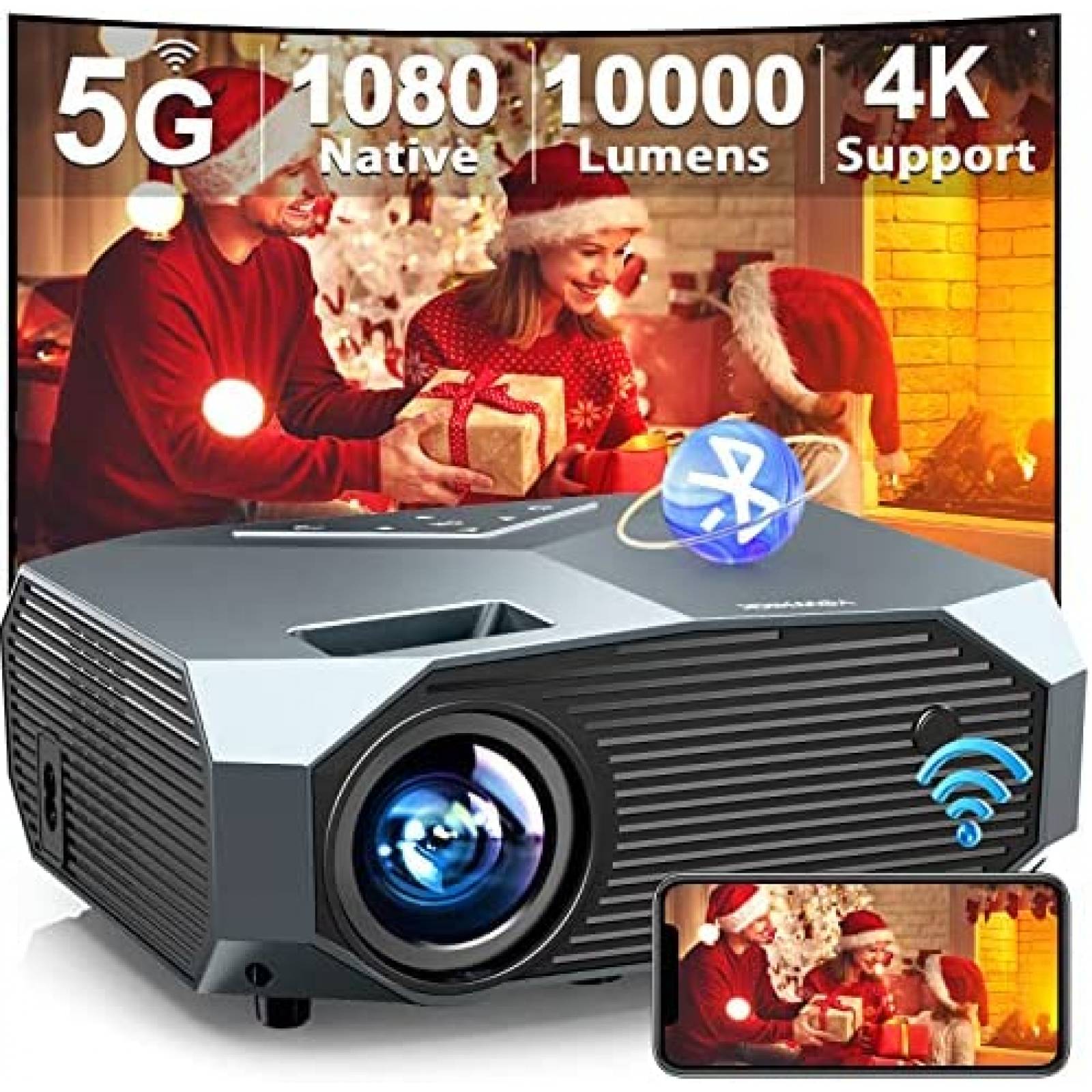 Proyector YOWHICK 10000 Lumenes FHD 1080p WiFi 4K -Negro