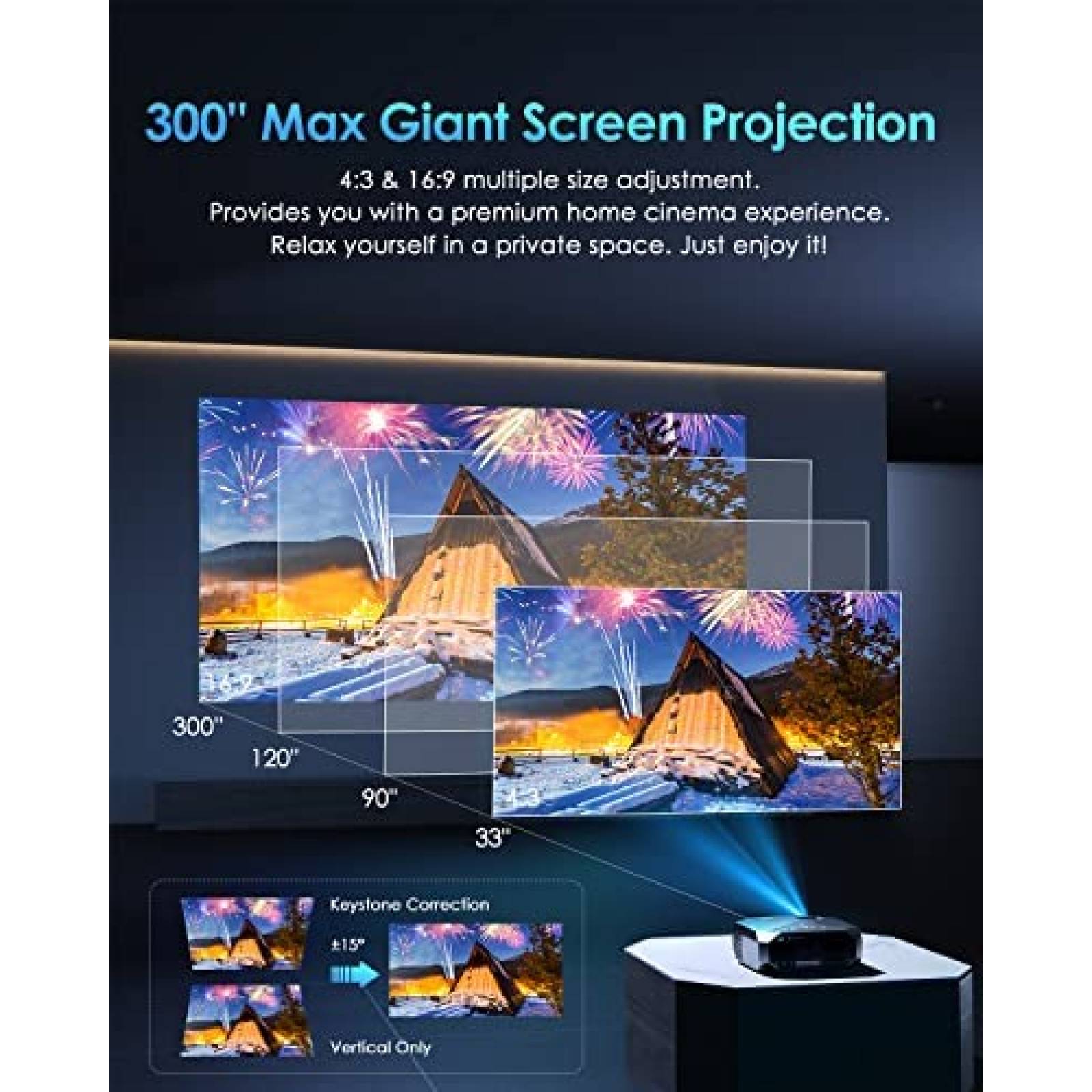 Proyector YOWHICK 10000 Lumenes FHD 1080p WiFi 4K -Negro