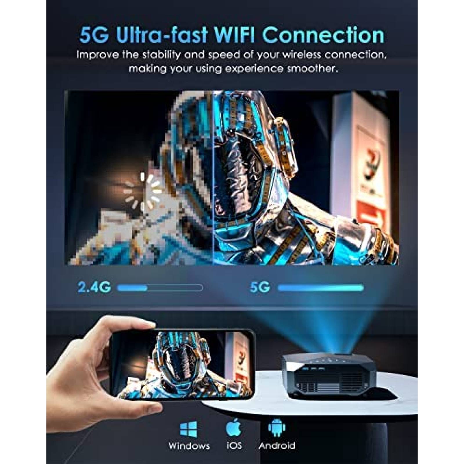 Proyector YOWHICK 10000 Lumenes FHD 1080p WiFi 4K -Negro