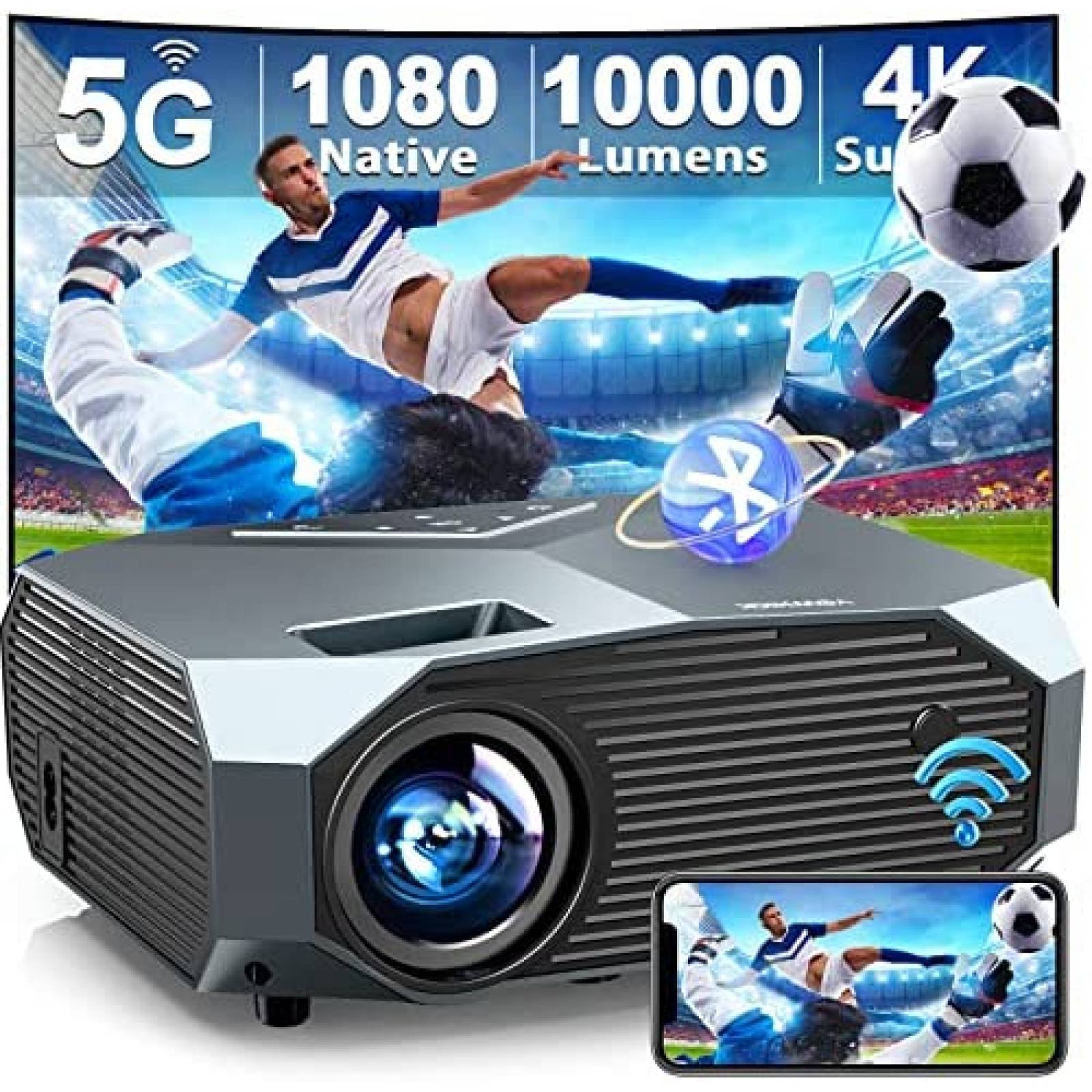 Proyector YOWHICK 10000 Lumenes FHD 1080p WiFi 4K -Negro
