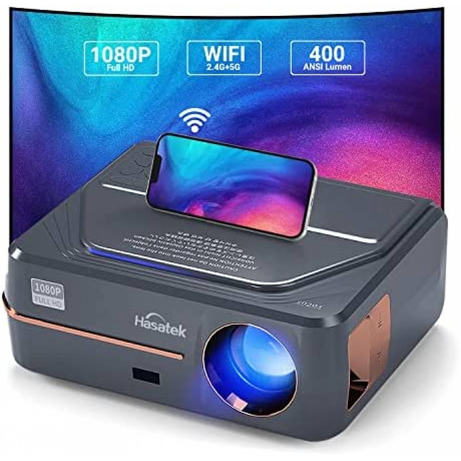 Proyector de video Native 1080P con WiFi y Bluetooth, WEWATCH 18500L  Proyector de películas para exteriores con pantalla de 120 pulgadas,  compatible