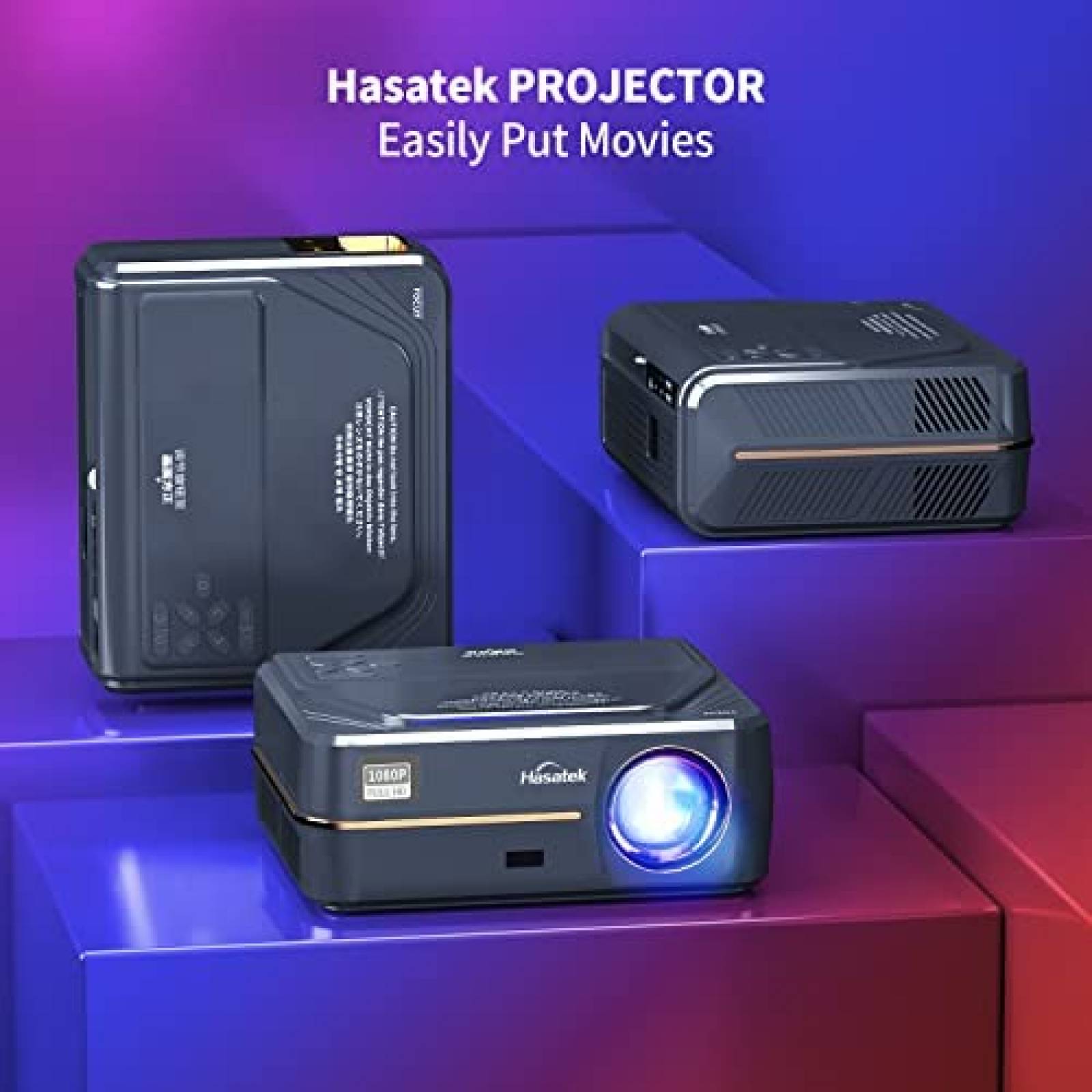 Proyector Hasatek 400 ANSI Lumenes 4K HD 1080p WiFi -Negro