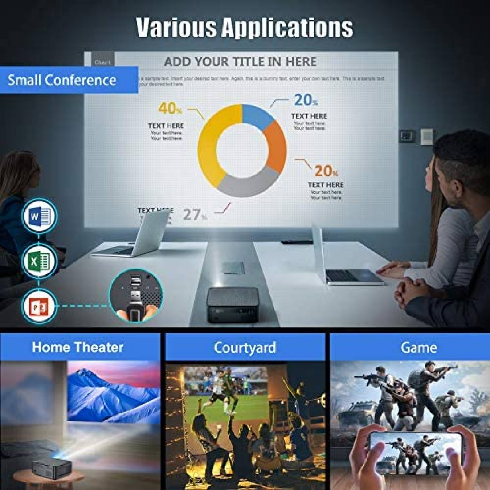 Proyector WiMiUS 450 ANSI 15000 Lumenes 1080p 4K -Negro