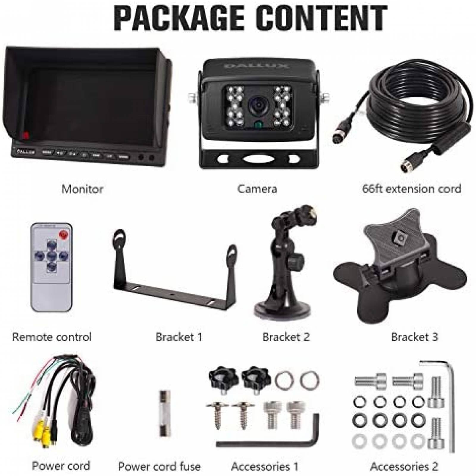 Camara de Reversa DALLUX Para Camion HD 480p Monitor -Negro