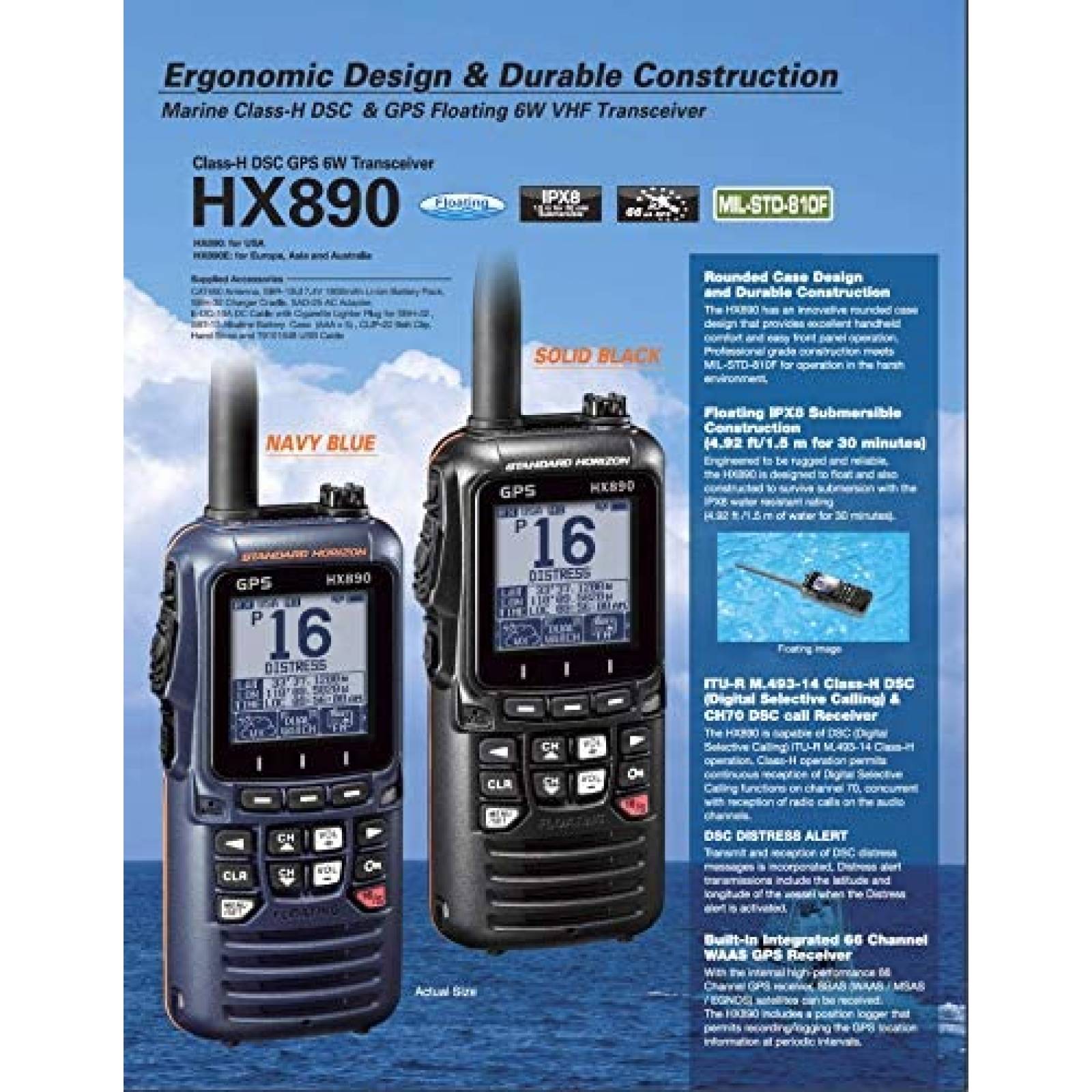 Radio Portatil Standard HX890 Dos Vias Resistente al Agua