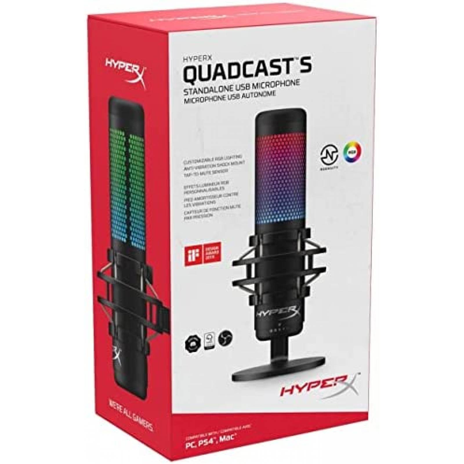 Microfono HyperX QuadCast S de Condensador USB RGB -Negro