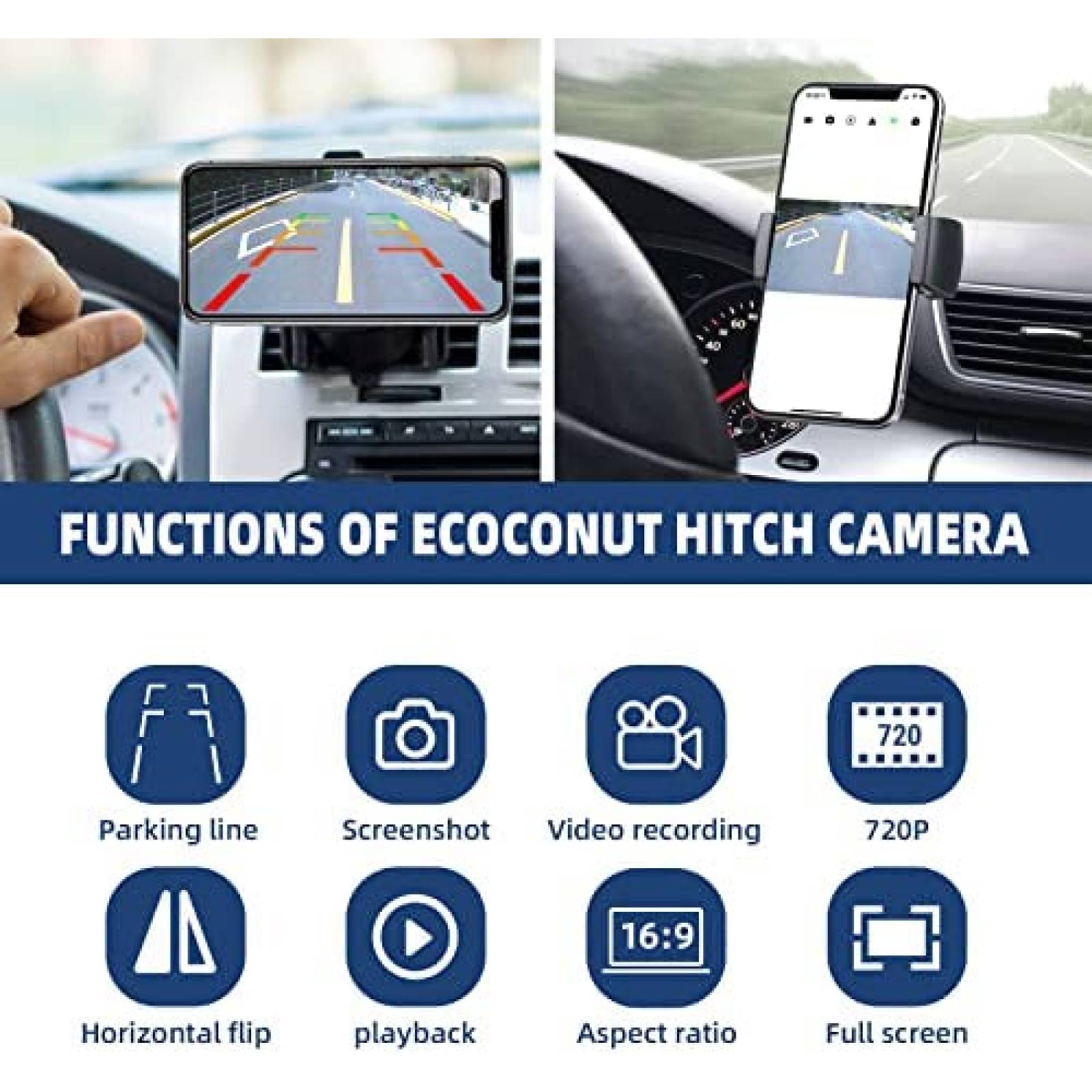 Camara de Reversa ECOCONUT Para Coches/Camionetas/Trailer