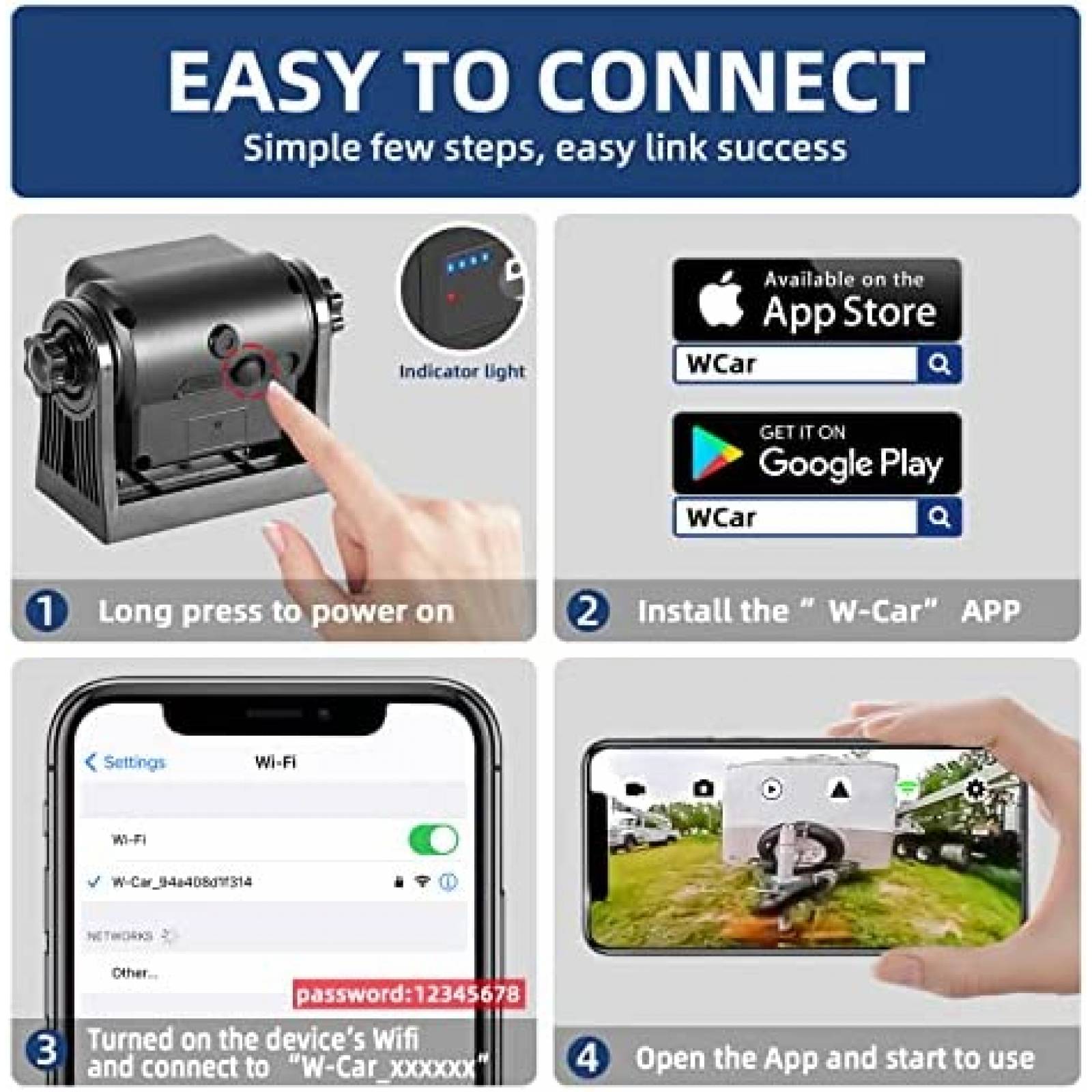 Camara de Reversa ECOCONUT Para Coches/Camionetas/Trailer