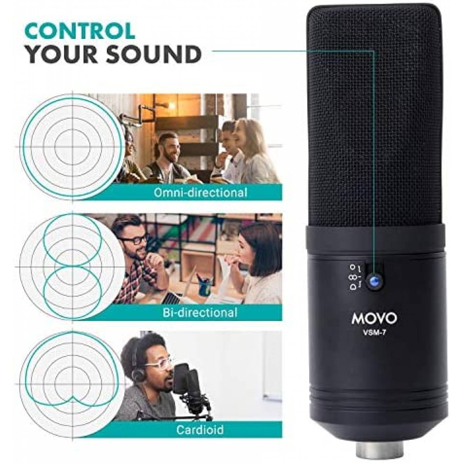 Microfono Condensandor MOVO VSM-7 Dinamico Filtro POP -Negro