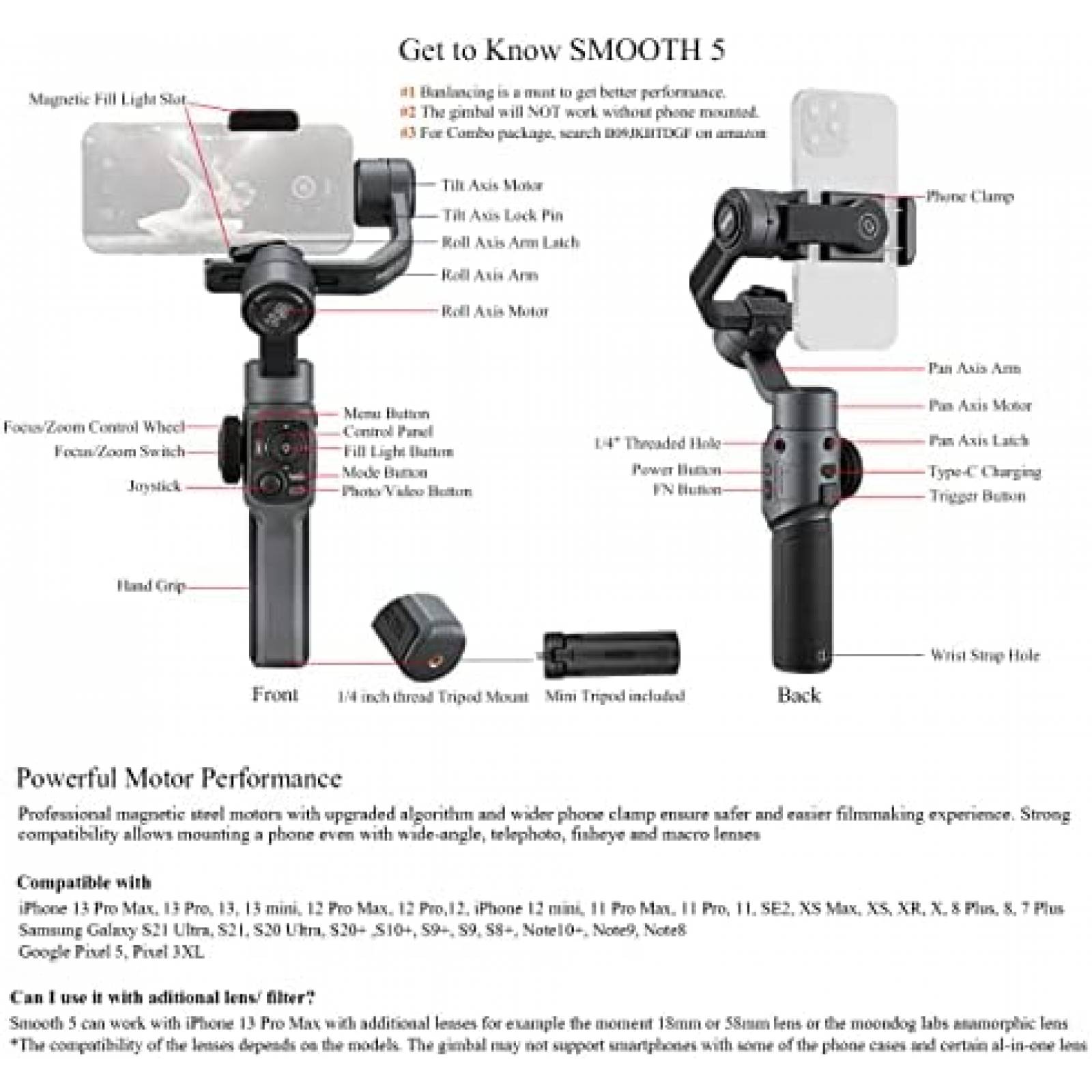 Estabilizador Para Celular ZHIYUN Para Iphone 14 -Negro