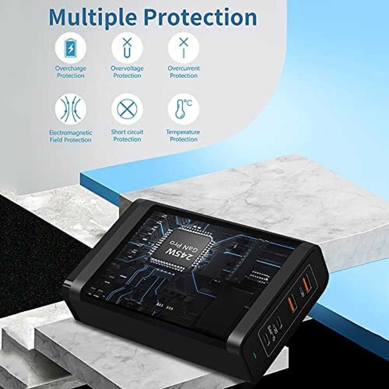 Cargador Multiple CHIPOFY 245W Usb-C Carga Rapida -Negro