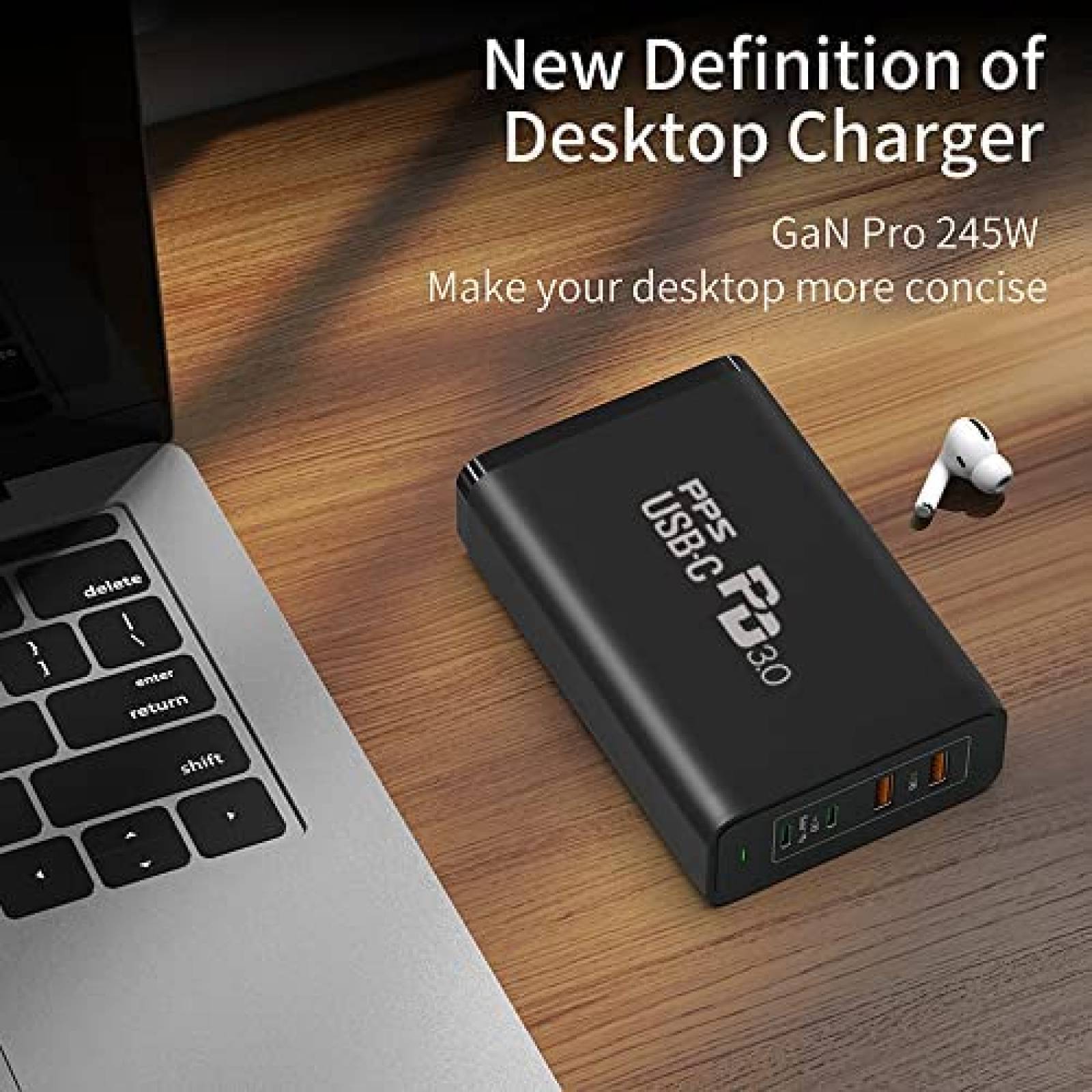 Cargador Multiple CHIPOFY 245W Usb-C Carga Rapida -Negro