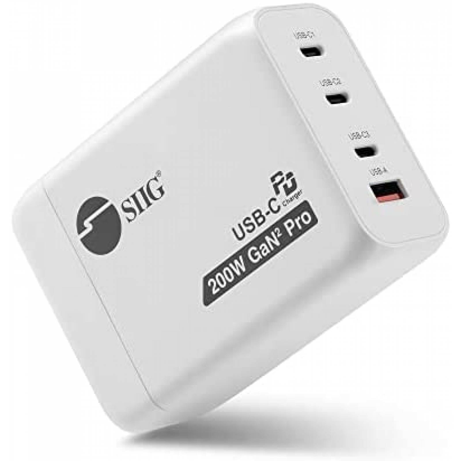 Cargador USB SIIG 200W GaN 4 Puertos Carga Rapida -Blanco