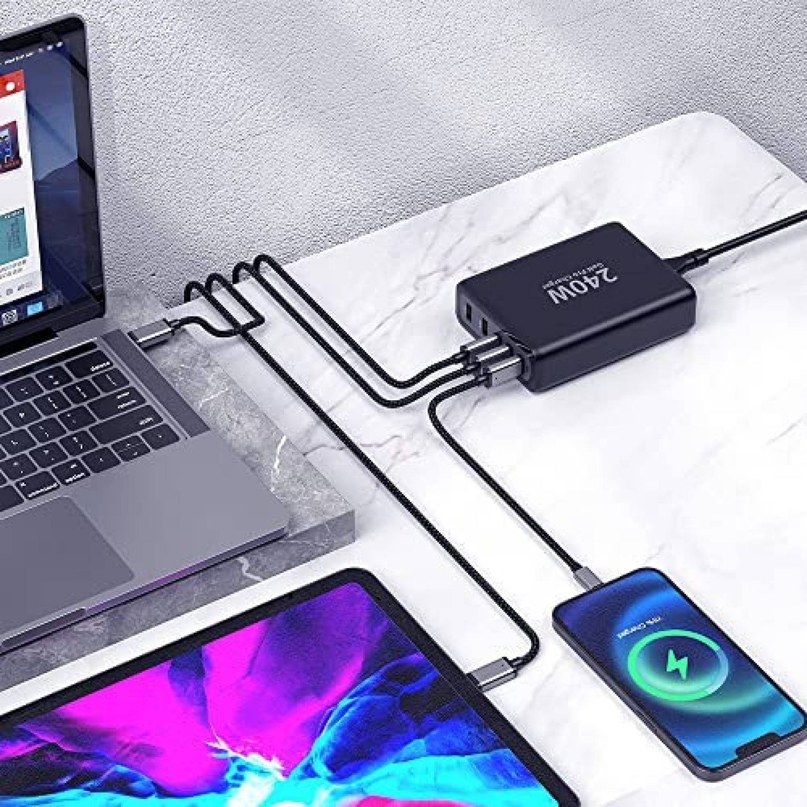 Cargador Multiple Aftertop 240W Usb-C 5 Puertos Carga Rapida