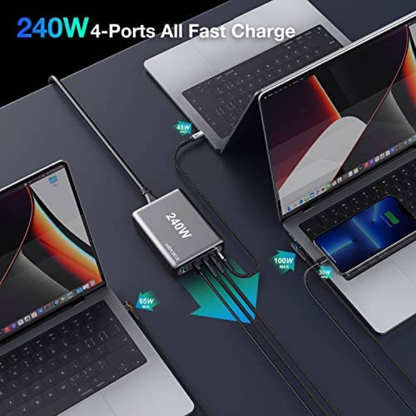 Cargador de Pared WOTOBEUS 100W USBC 5 Puertos -Negro