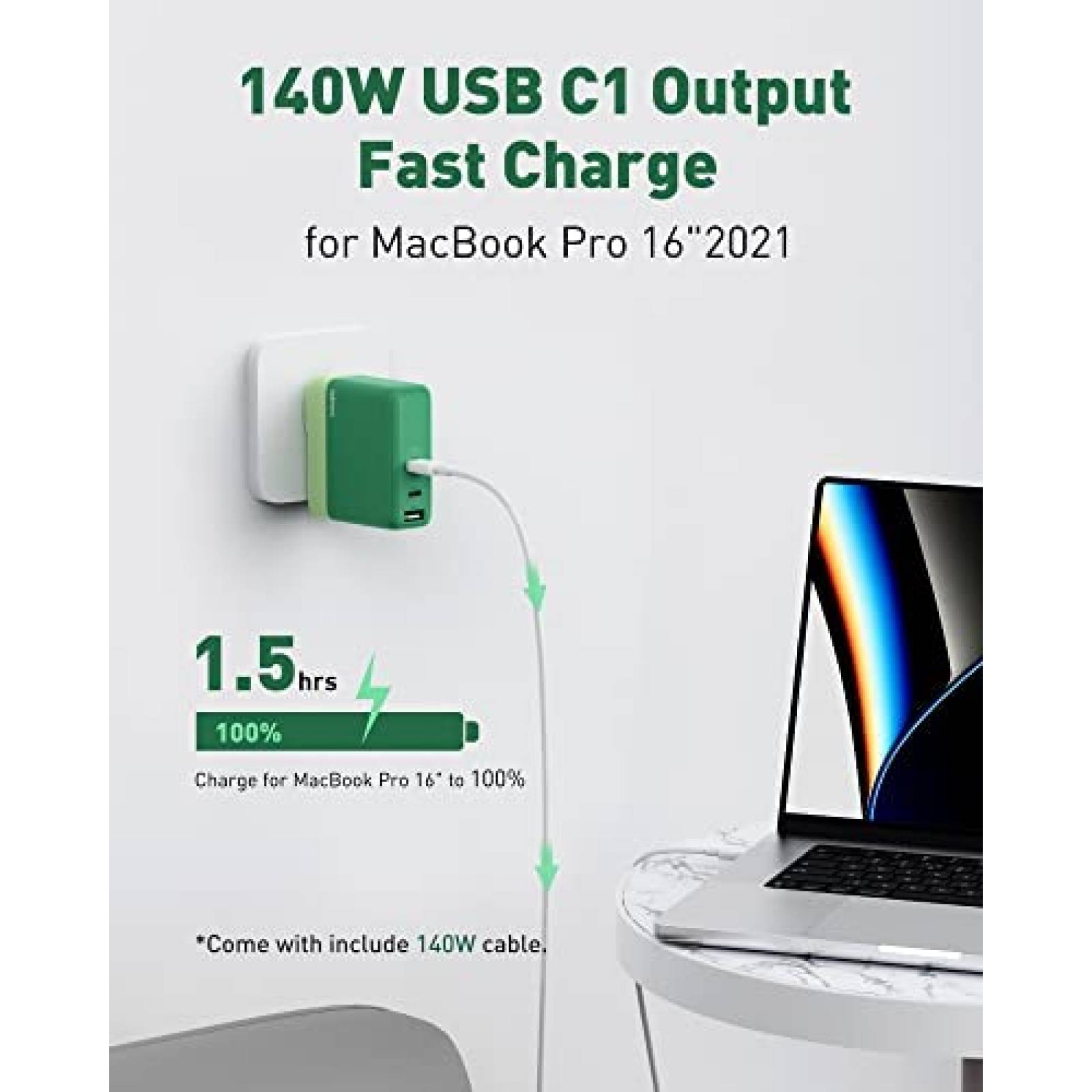 Cargador de Pared IDMIX 140W USB-C 140W 3 Puertos -Verde