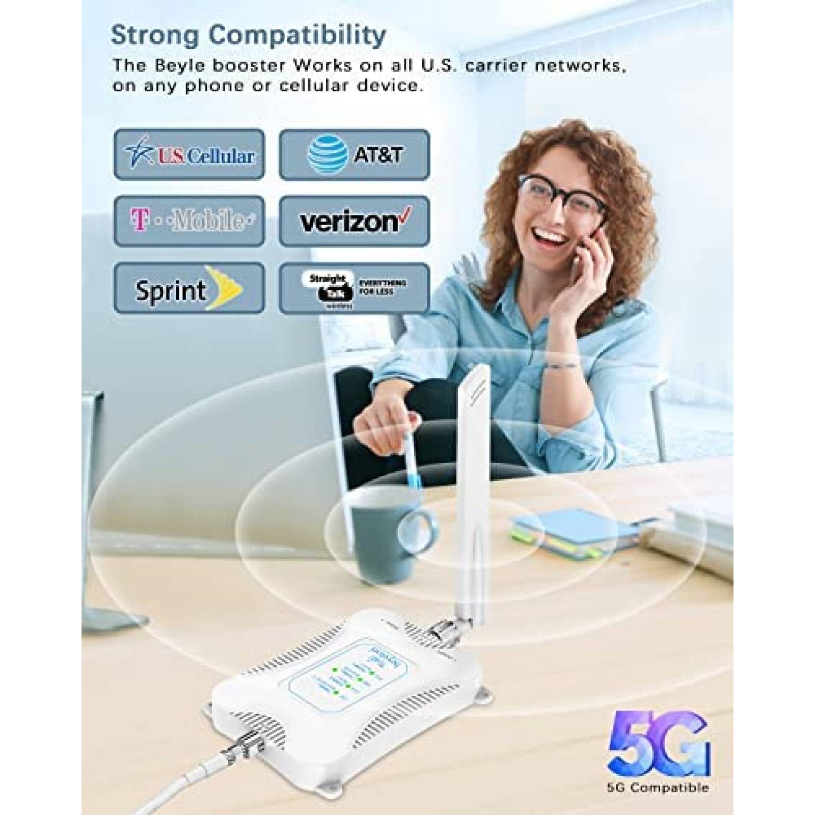 Ampliicador de Señal Beyetori para Celular c/Antena -Blanco