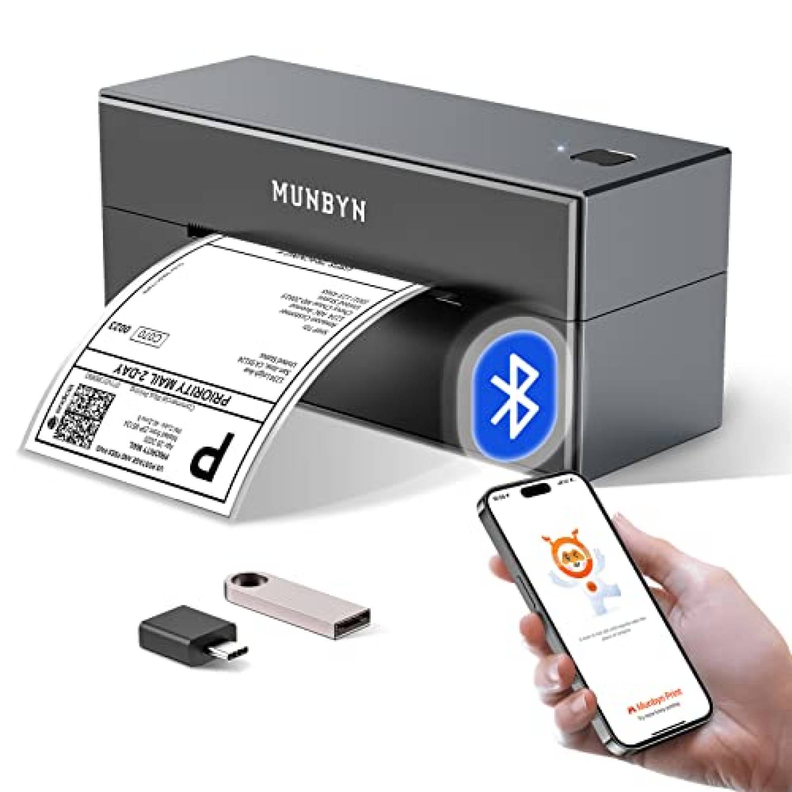 Impresora De Etiquetas MUNBYN Bluetooth Termica -Gris