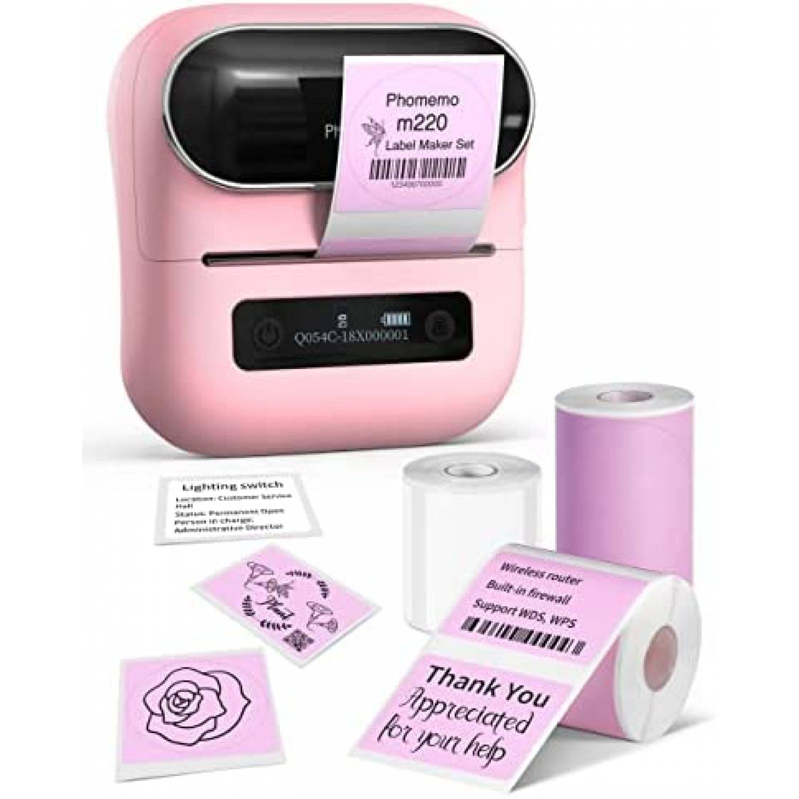 Impresora Termica Phomemo M220 y 3 Rollos de Etiquetas -Rosa