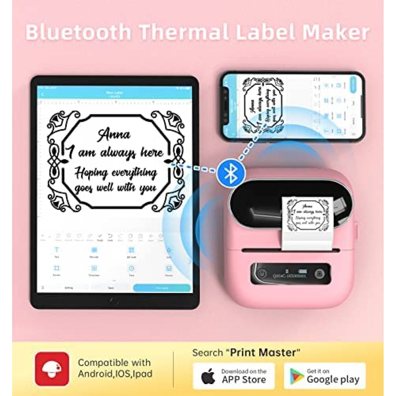 Impresora Termica Phomemo M220 y 3 Rollos de Etiquetas -Rosa