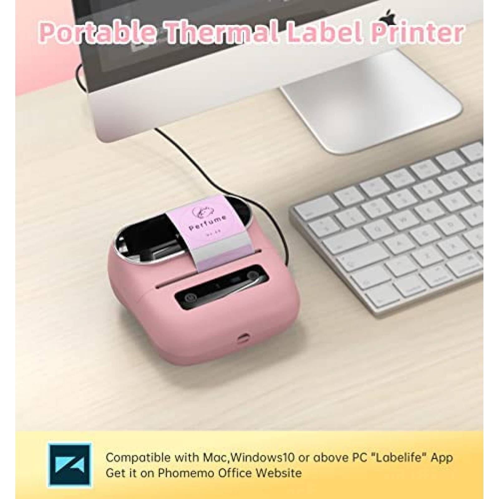 Impresora Termica Phomemo M220 y 3 Rollos de Etiquetas -Rosa
