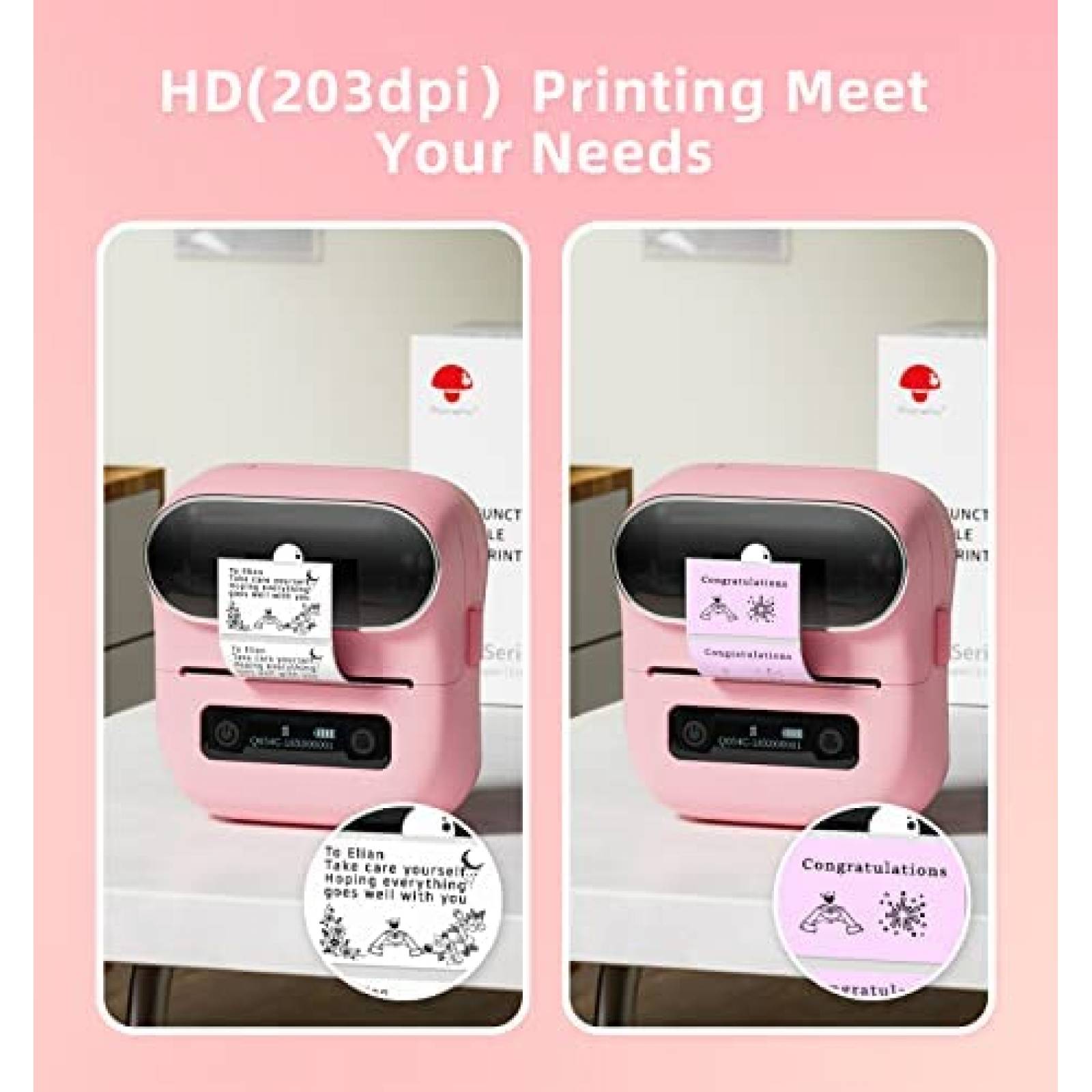 Impresora Termica Phomemo M220 y 3 Rollos de Etiquetas -Rosa