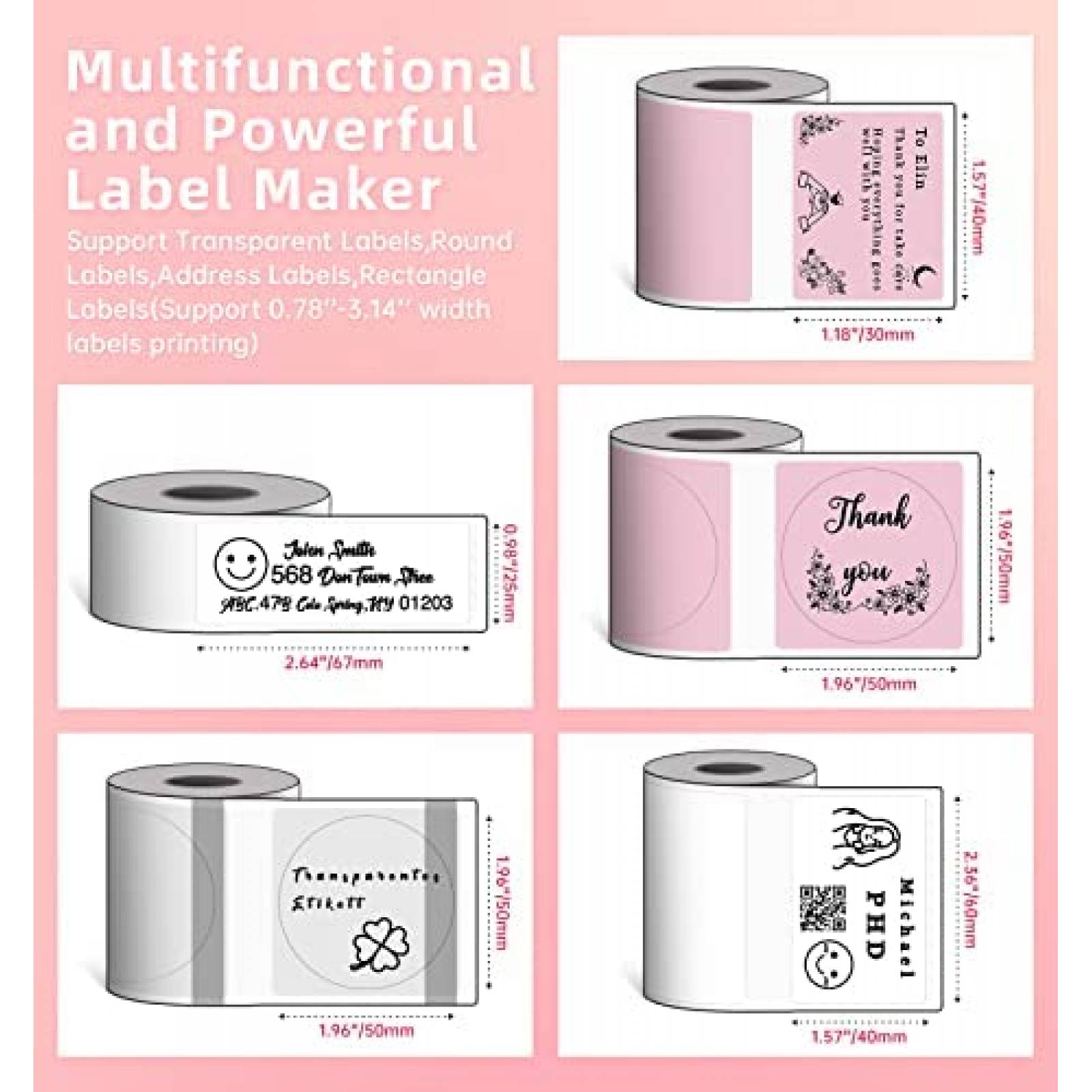 Impresora Termica Phomemo M220 y 3 Rollos de Etiquetas -Rosa