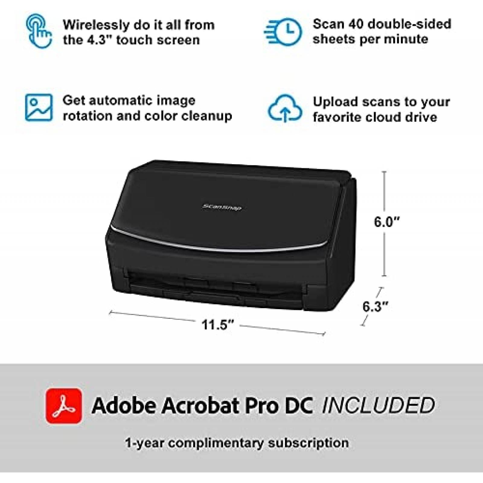 Escaner de Documento Fujitsu iX1600 para Mac/PC -Negro