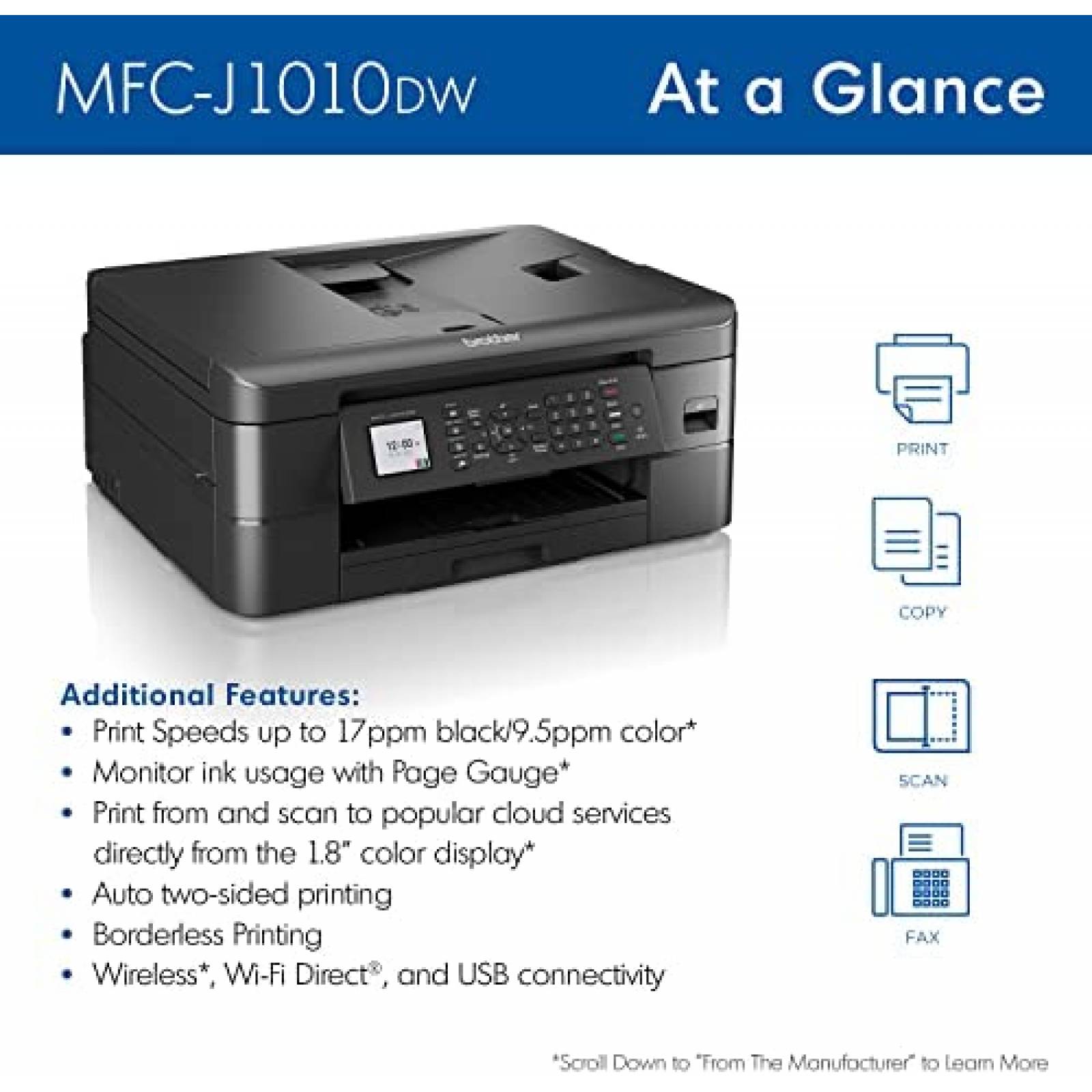Impresora Multifuncional Brother MFC-J1010DW Tinta Color USB