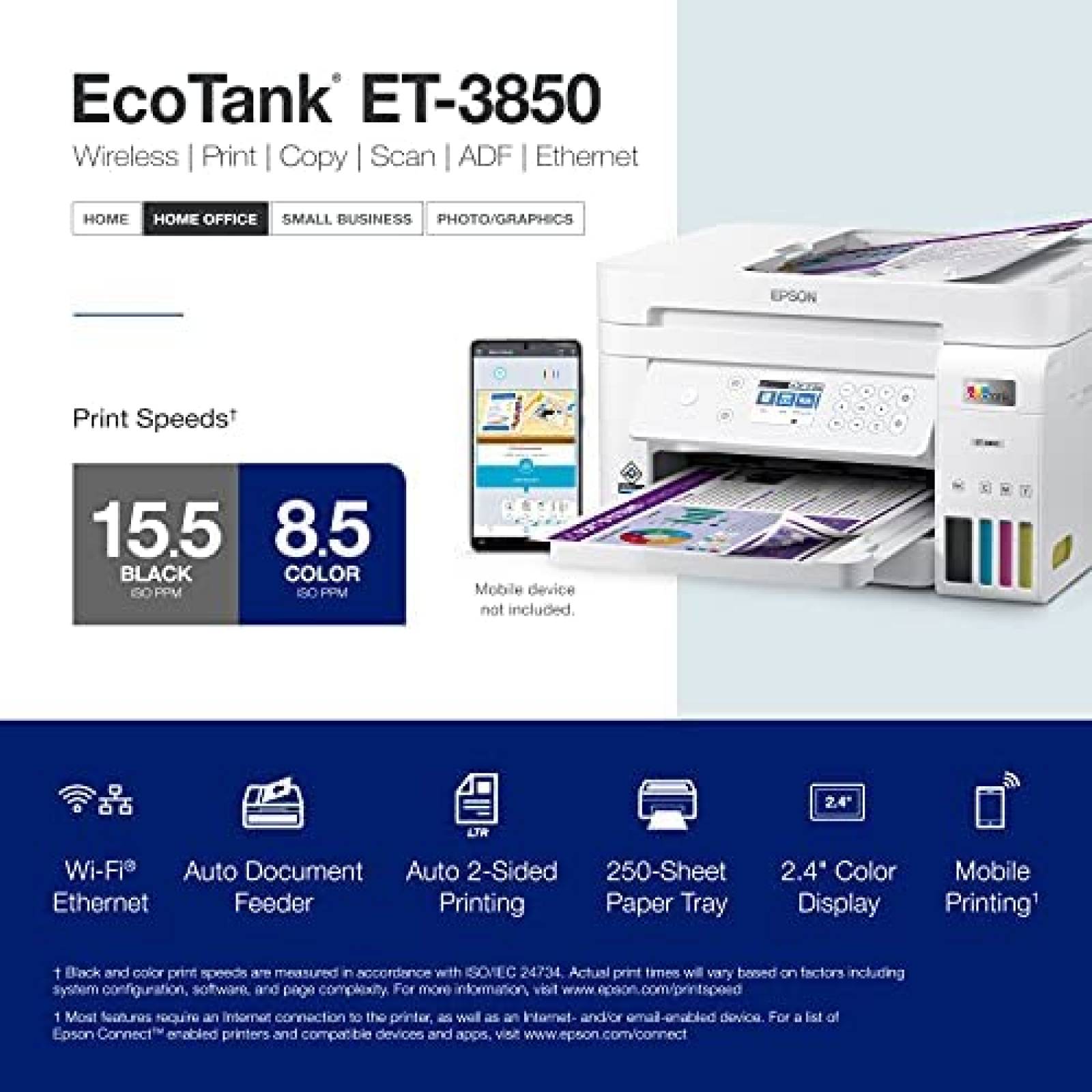 Impresora Multifuncional Epson EcoTank ET-3850 Tinta Color