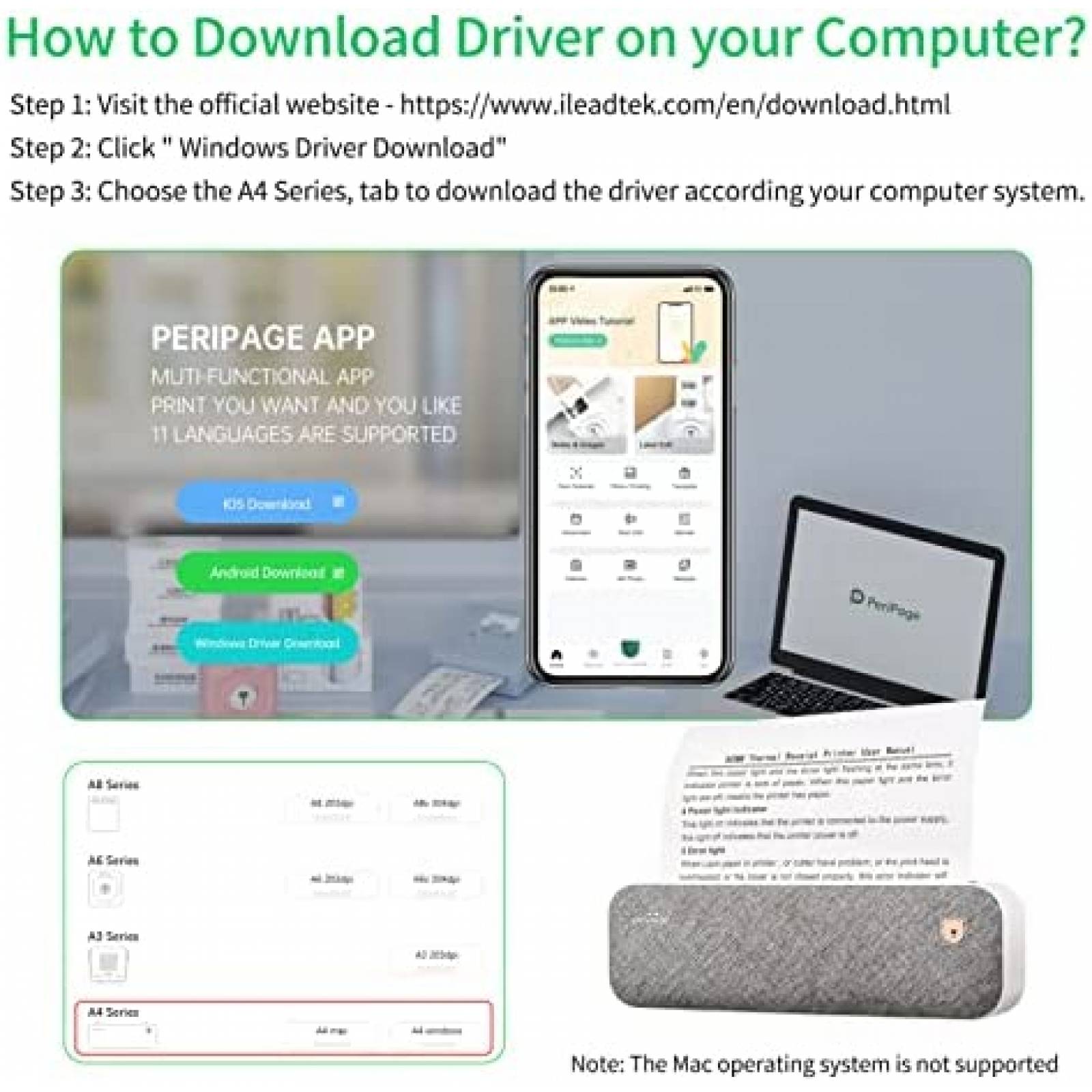 Impresora Termica PeriPage Portatil Bluetooth Papel A4 -Gris