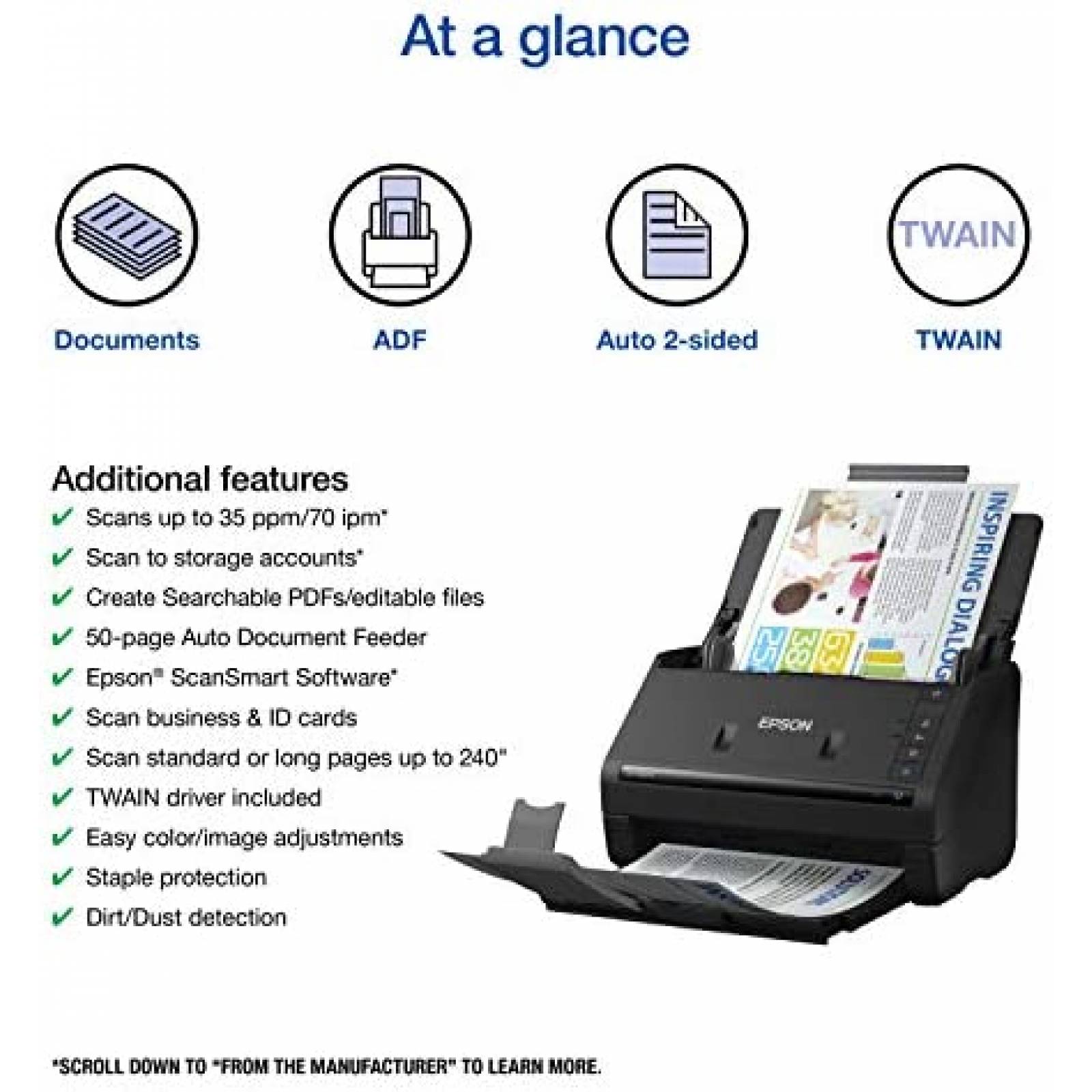 Escaner de Documentos Epson Workforce ES-400 II ADF -Negro