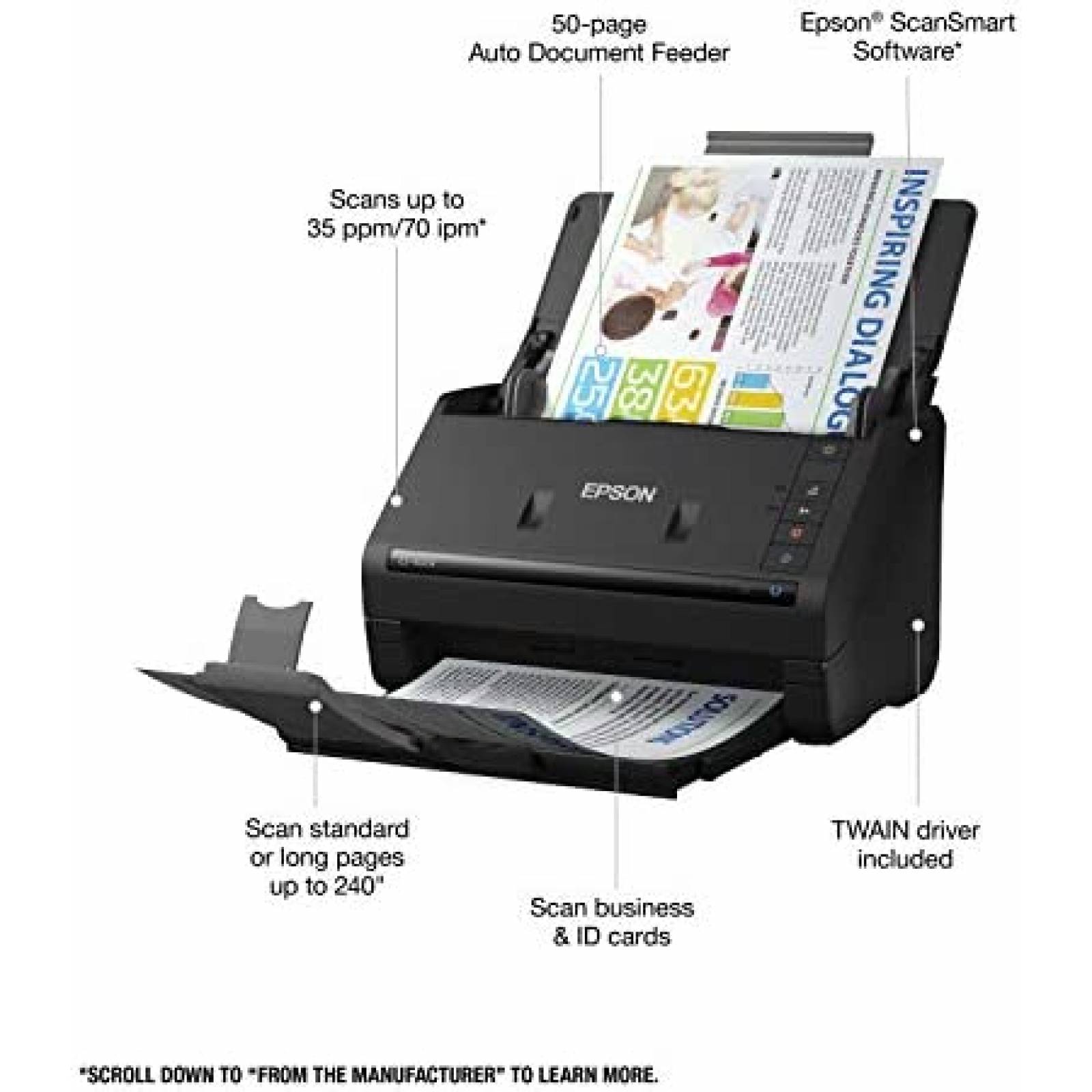 Escaner de Documentos Epson Workforce ES-400 II ADF -Negro