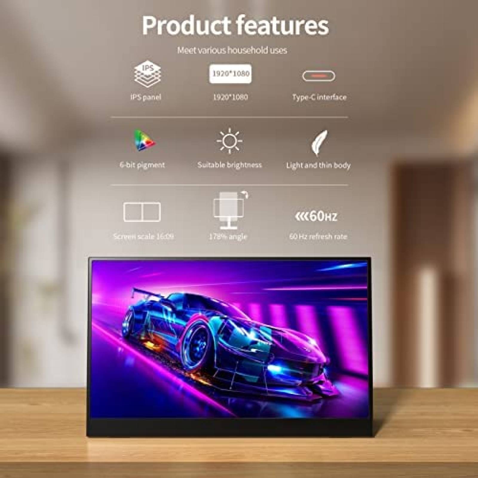 Monitor Portatil JOHNKANG 15.6'' Full HD 1080P 60Hz -Gris